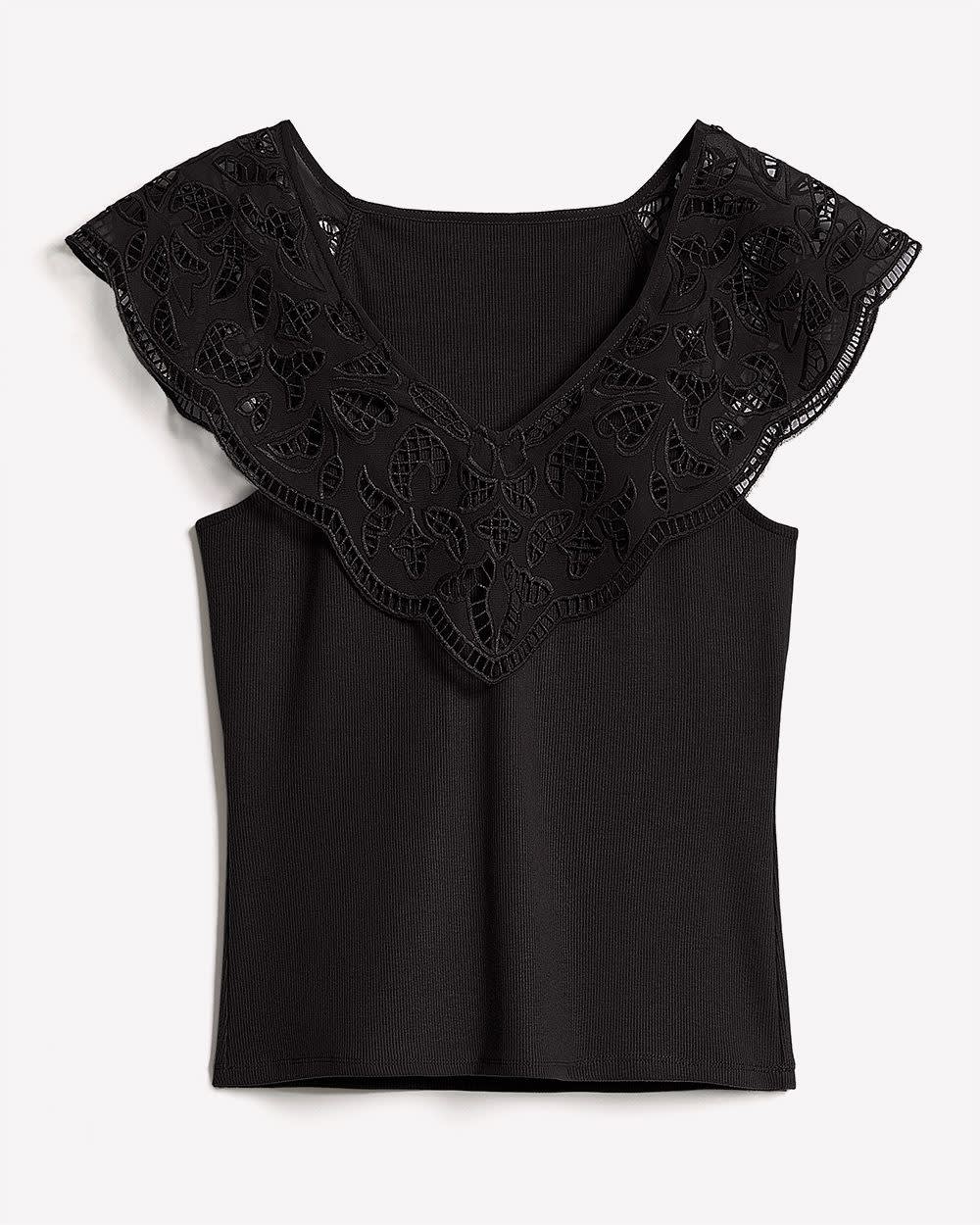 V-Neck Ribbed Top with Short Flutter Sleeves rw&co Special Promo Price