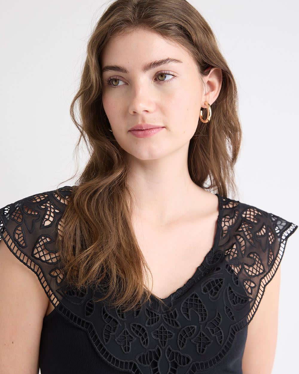 V-Neck Ribbed Top with Short Flutter Sleeves rw&co Special Promo Price
