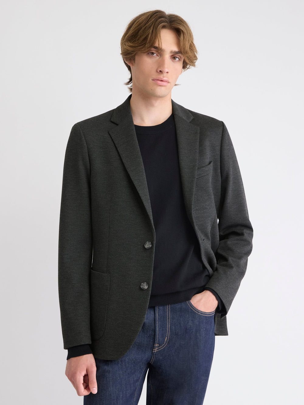 Slim-Fit Textured Knit Blazer rw&co Special Offer
