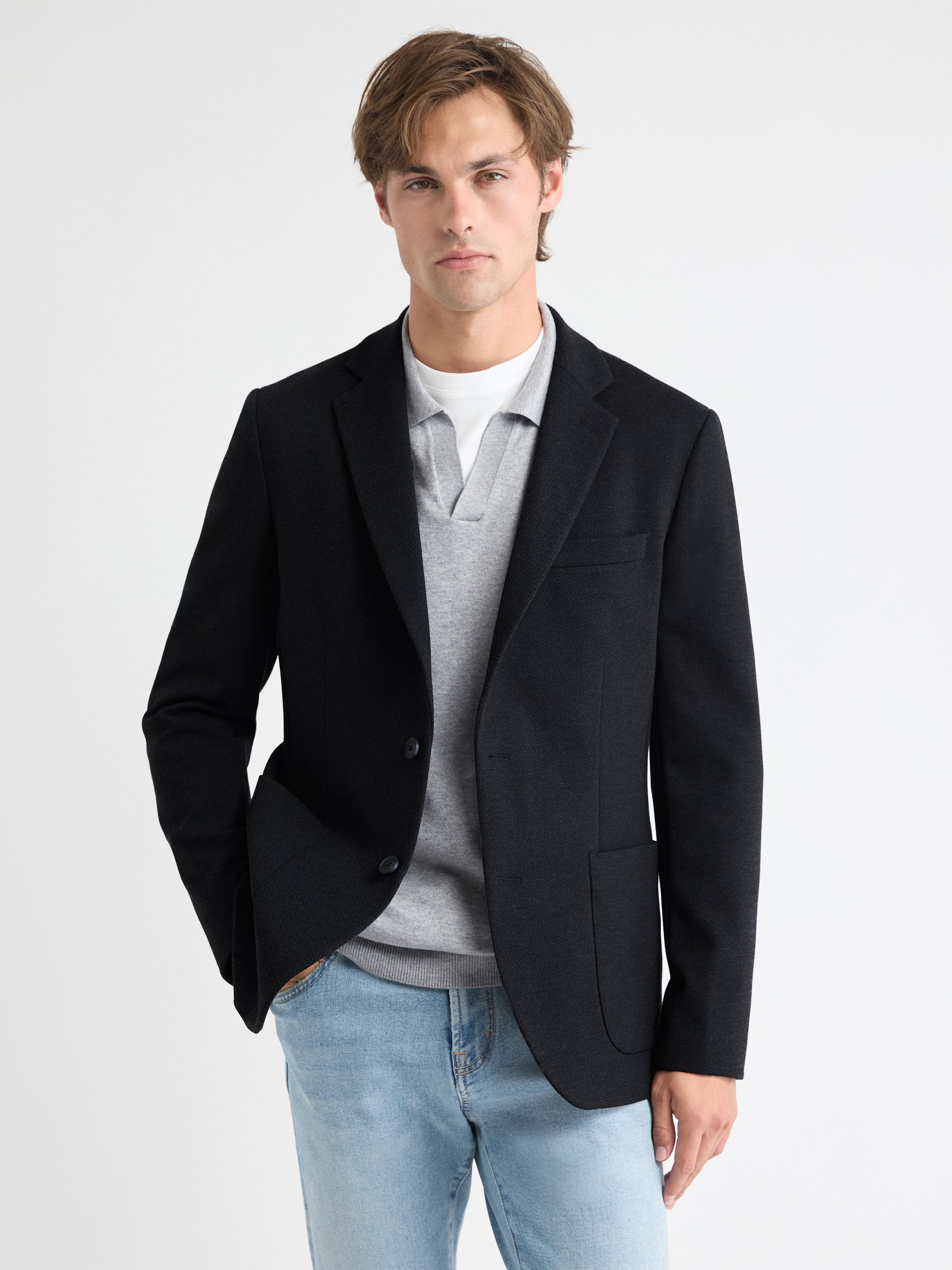 Slim-Fit Textured Knit Blazer rw&co Special Offer