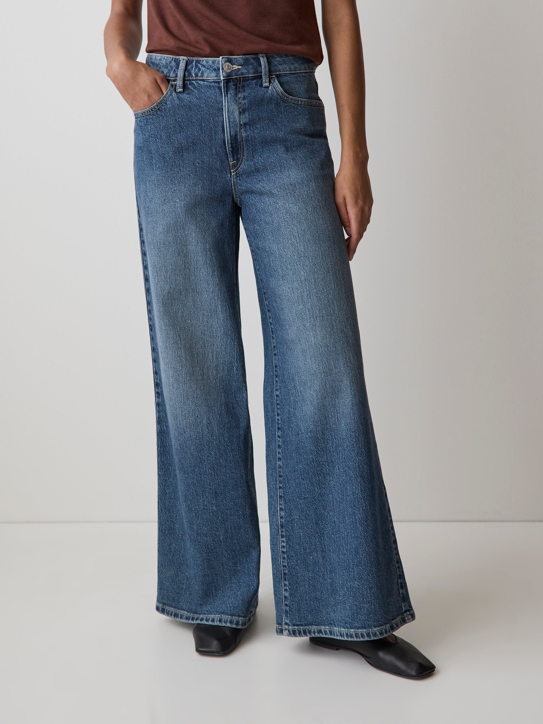Medium-Wash High-Rise Ultra-Wide-Leg Jeans rw&co Great Value Deal