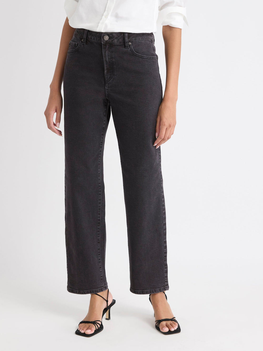 Dark Grey High-Rise Straight-Leg Jeans rw&co Limited Time Discount