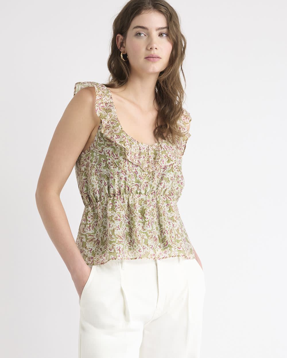 Sleeveless U-Neck Empire-Cut Blouse with Ruffles rw&co Exclusive Sale Price