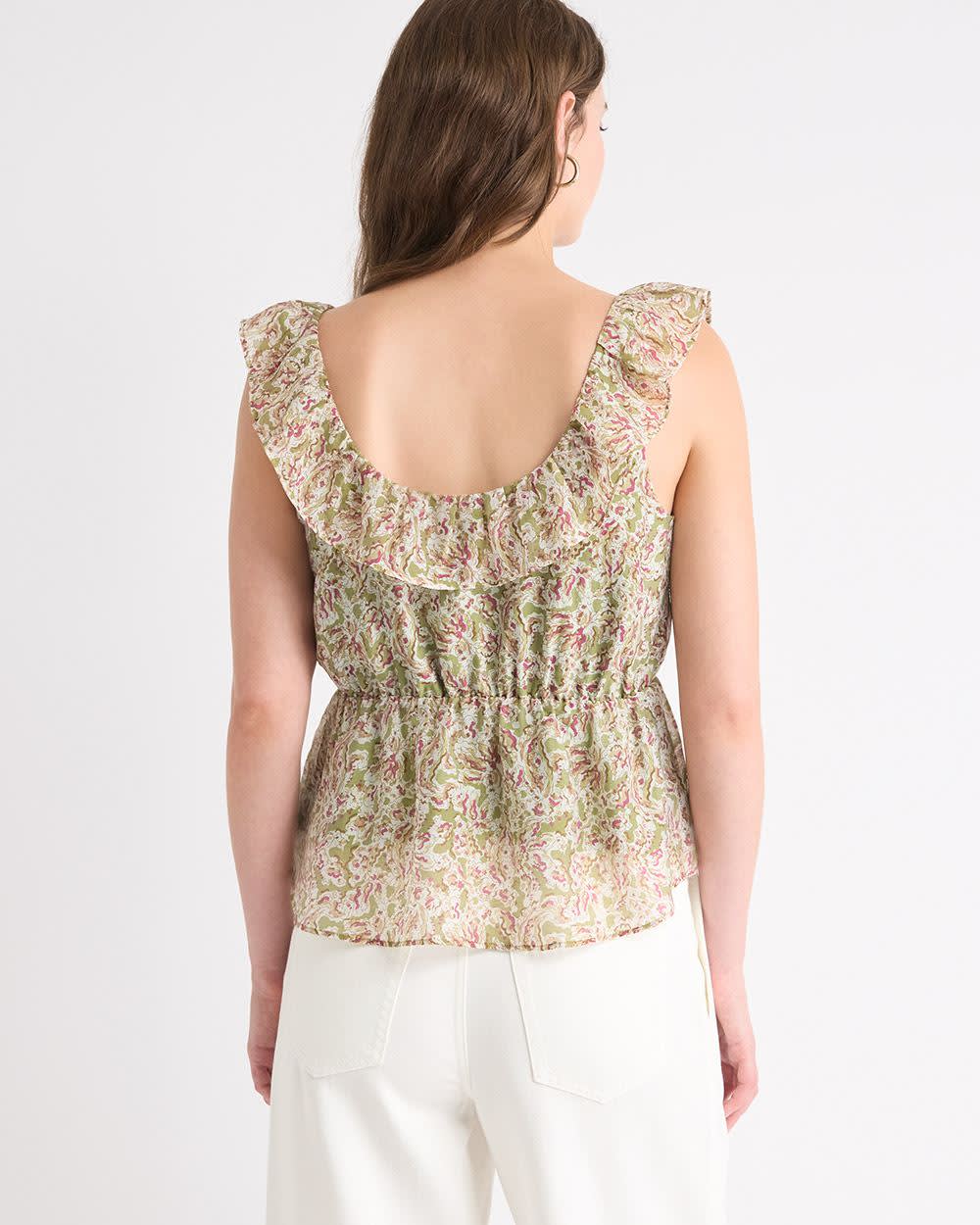 Sleeveless U-Neck Empire-Cut Blouse with Ruffles rw&co Exclusive Sale Price