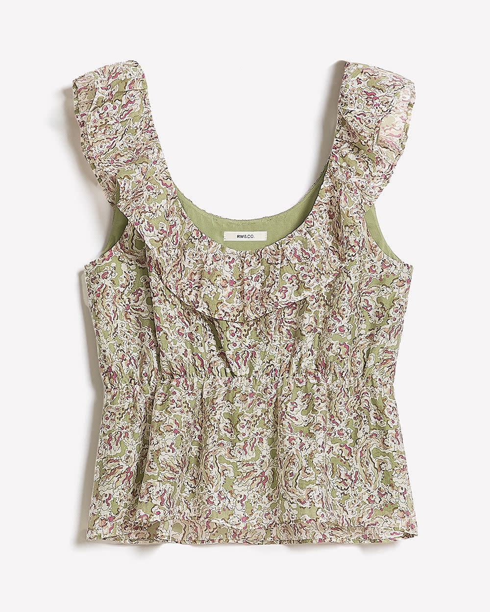 Sleeveless U-Neck Empire-Cut Blouse with Ruffles rw&co Exclusive Sale Price