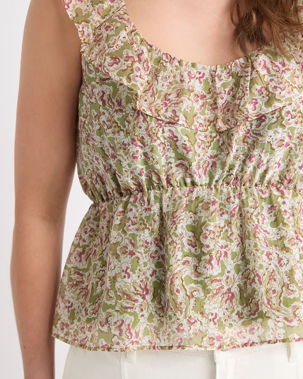 Sleeveless U-Neck Empire-Cut Blouse with Ruffles rw&co Exclusive Sale Price