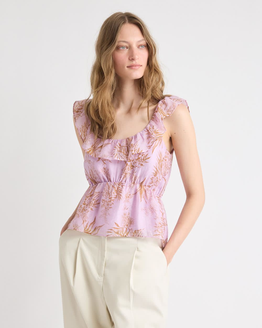 Sleeveless U-Neck Empire-Cut Blouse with Ruffles rw&co Exclusive Sale Price