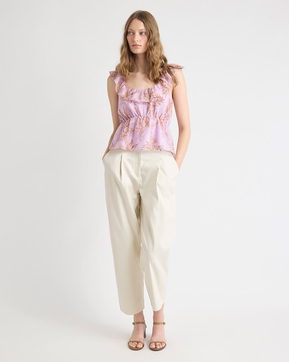 Sleeveless U-Neck Empire-Cut Blouse with Ruffles rw&co Exclusive Sale Price