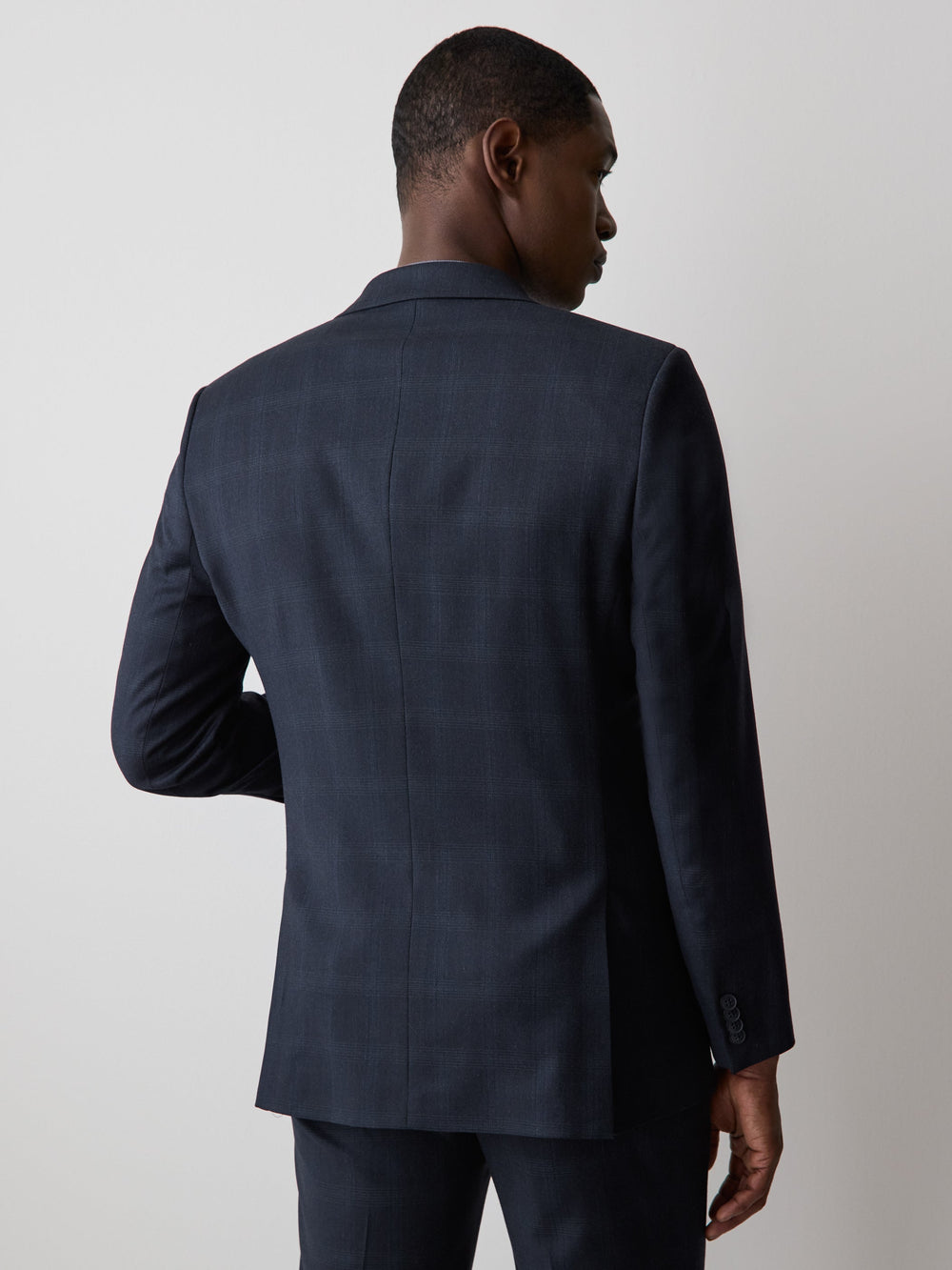 Tailored Fit Navy Checkered Suit Blazer rw&co Special Offer