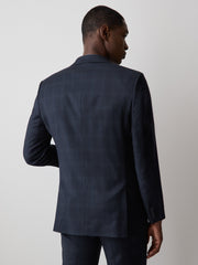 Tailored Fit Navy Checkered Suit Blazer rw&co Special Offer