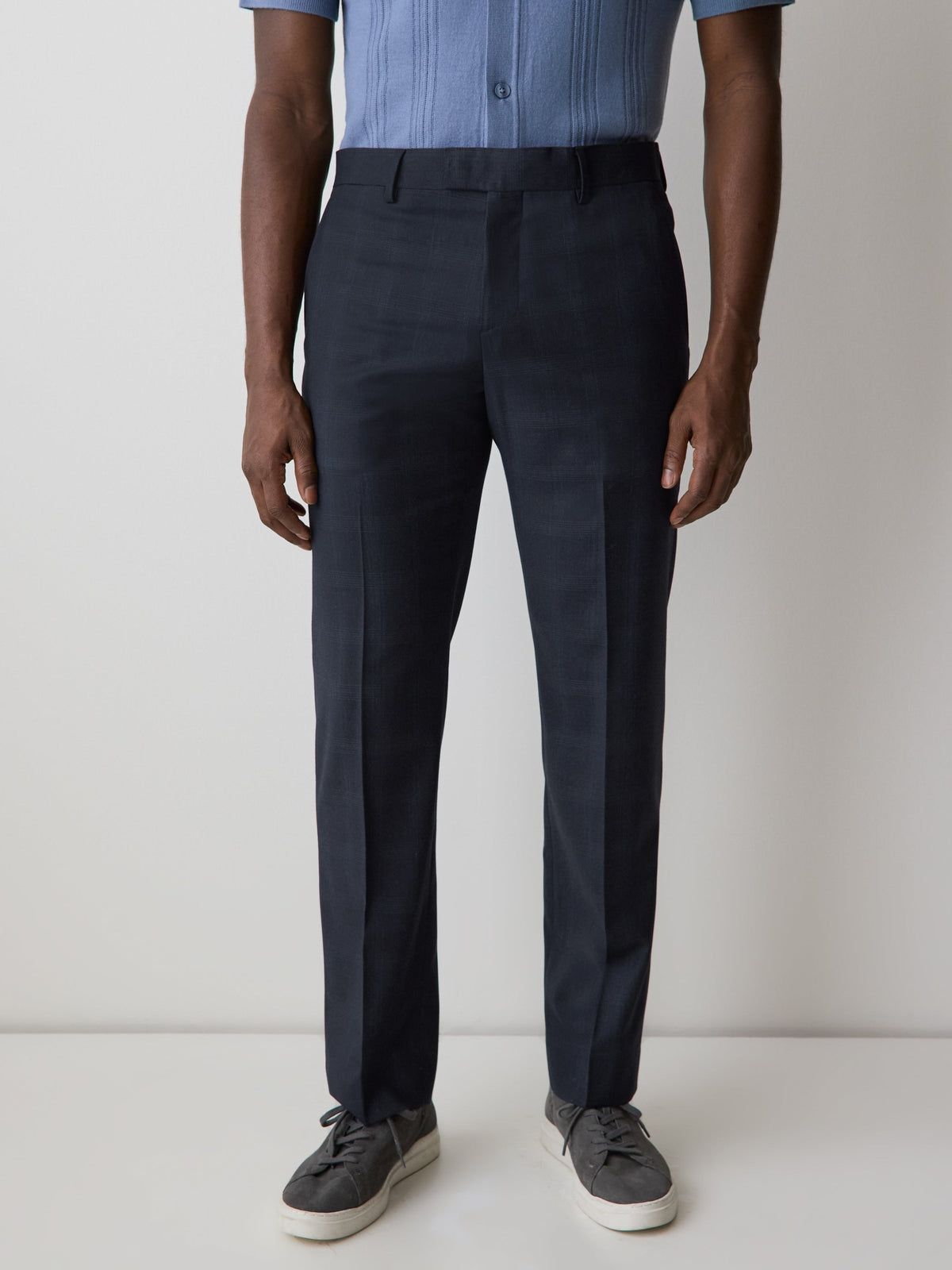 Tailored Fit Navy Checkered Suit Pant rw&co Special Offer