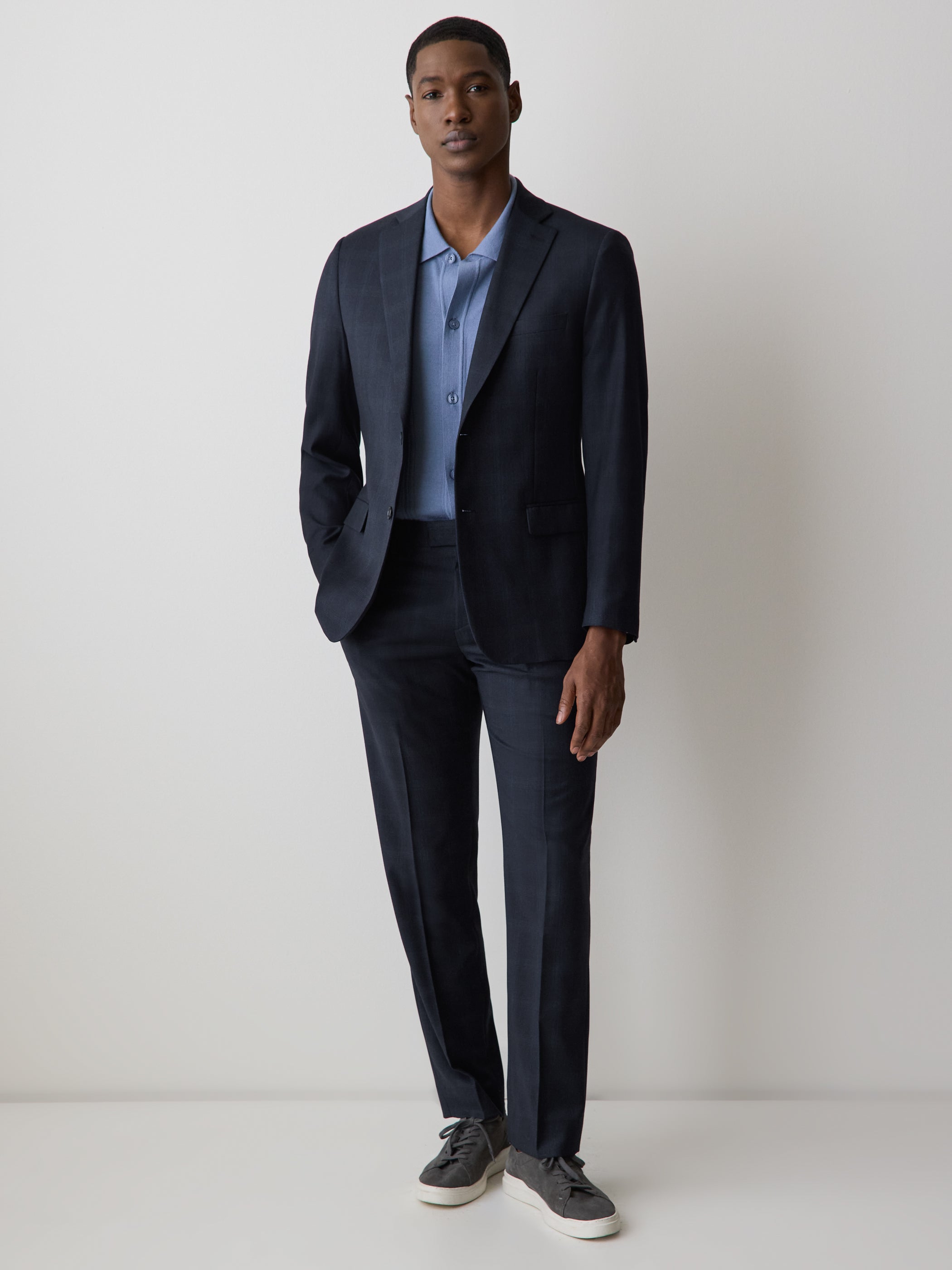 Tailored Fit Navy Checkered Suit Pant rw&co Special Offer