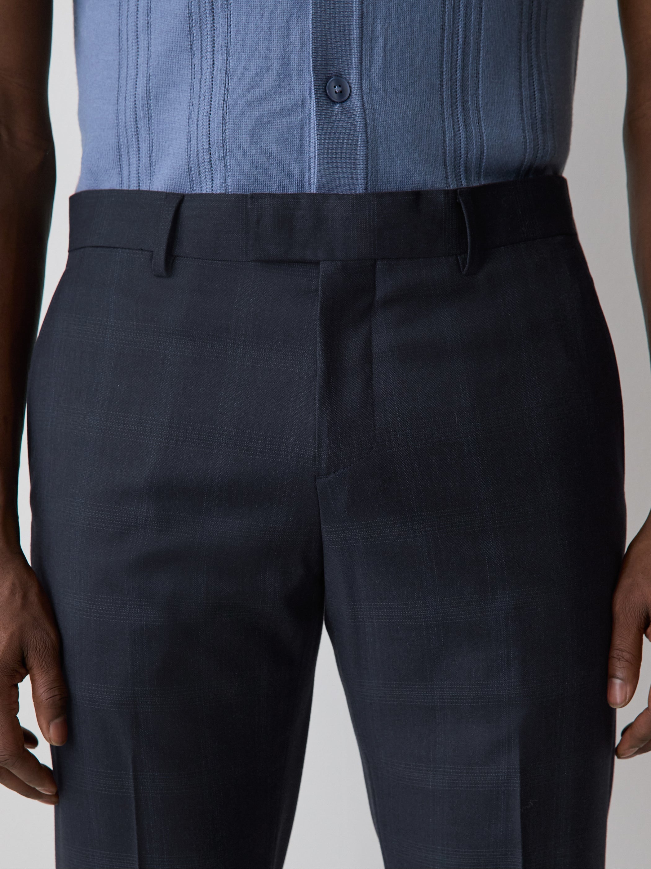 Tailored Fit Navy Checkered Suit Pant rw&co Special Offer