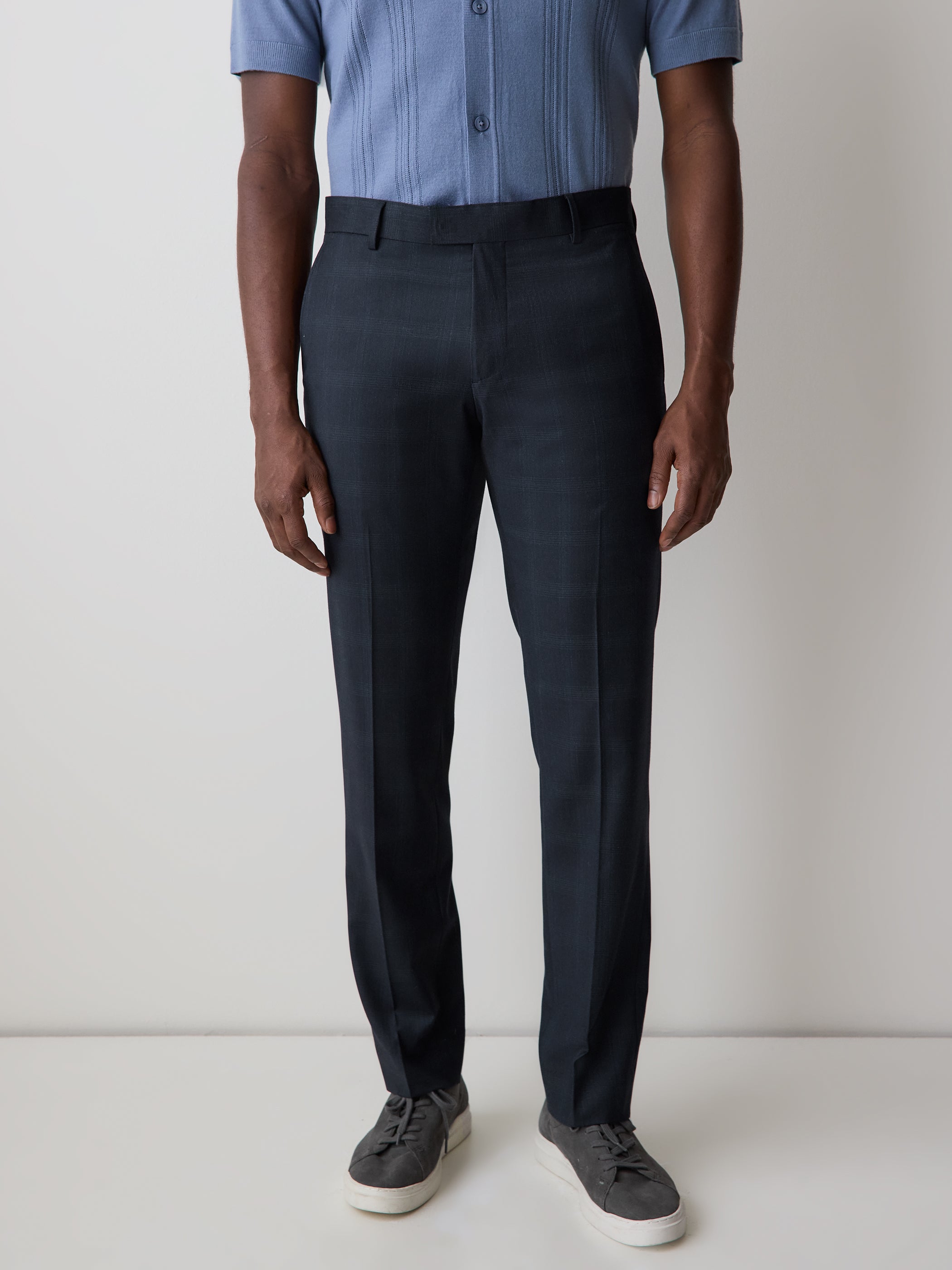 Slim Fit Navy Checkered Suit Pant rw&co Special Promo Price