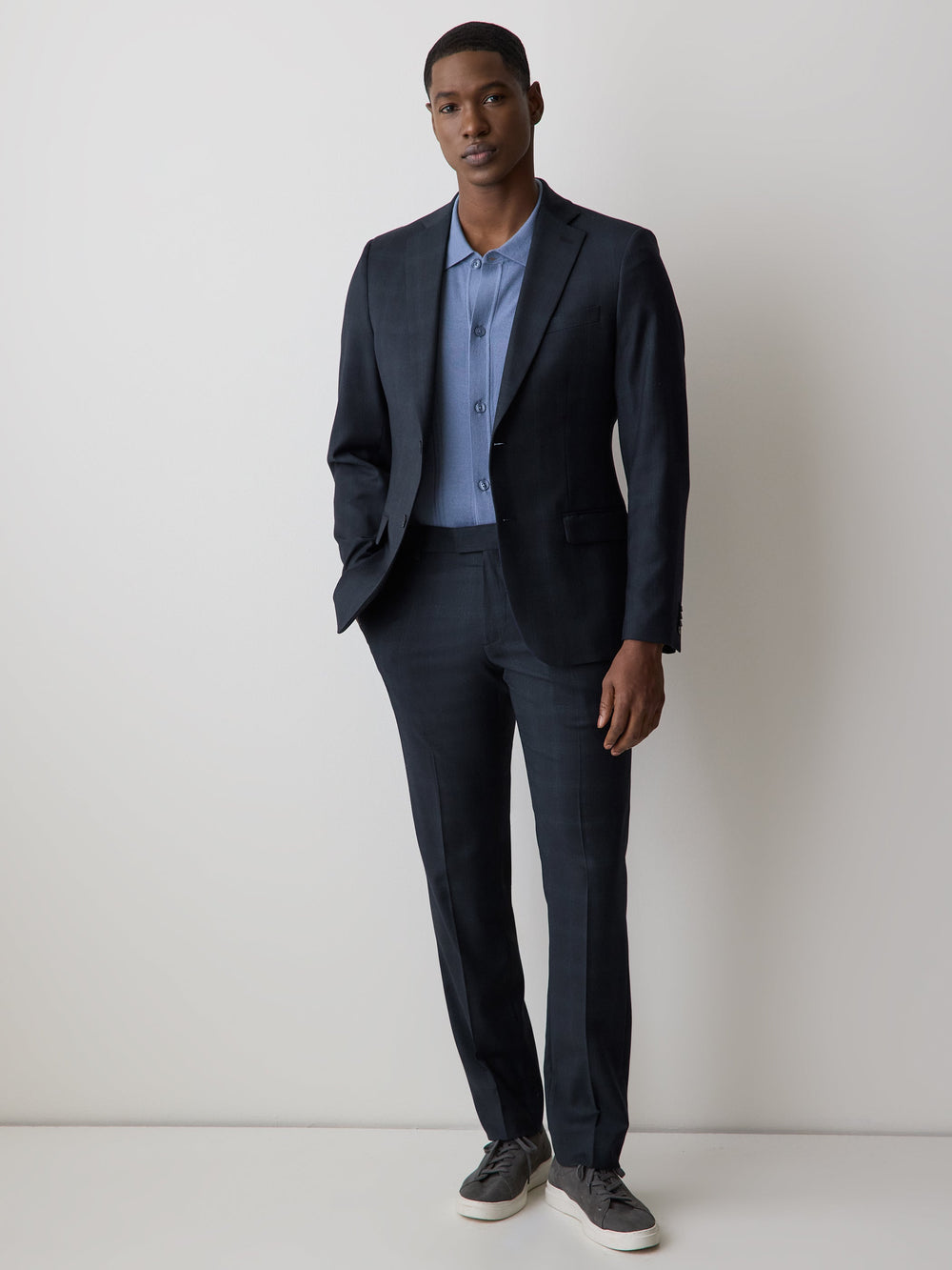 Slim Fit Navy Checkered Suit Blazer rw&co Special Promo Price