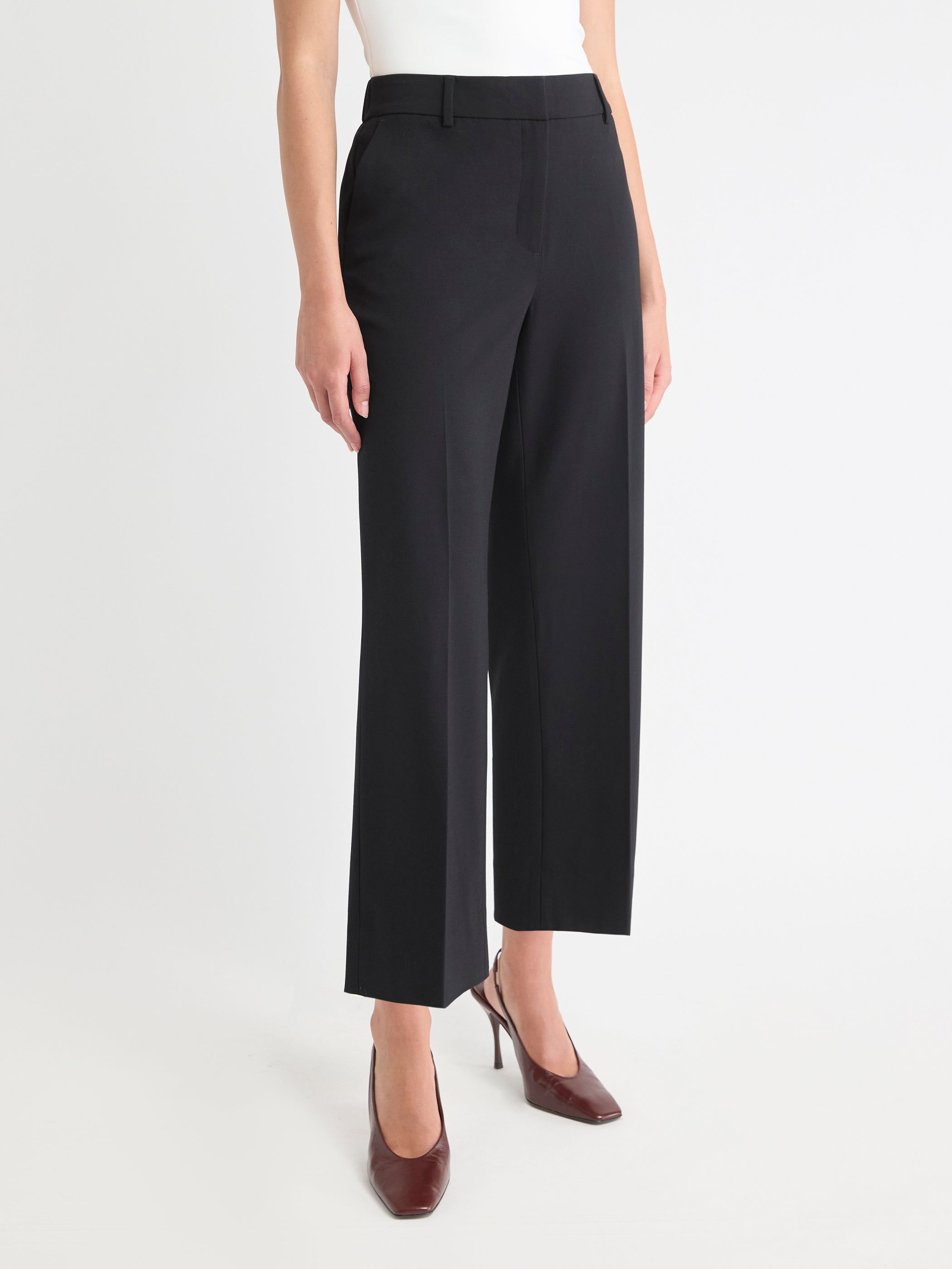 Black Mid-Rise Straight-Leg Cropped Pant rw&co Great Value Deal