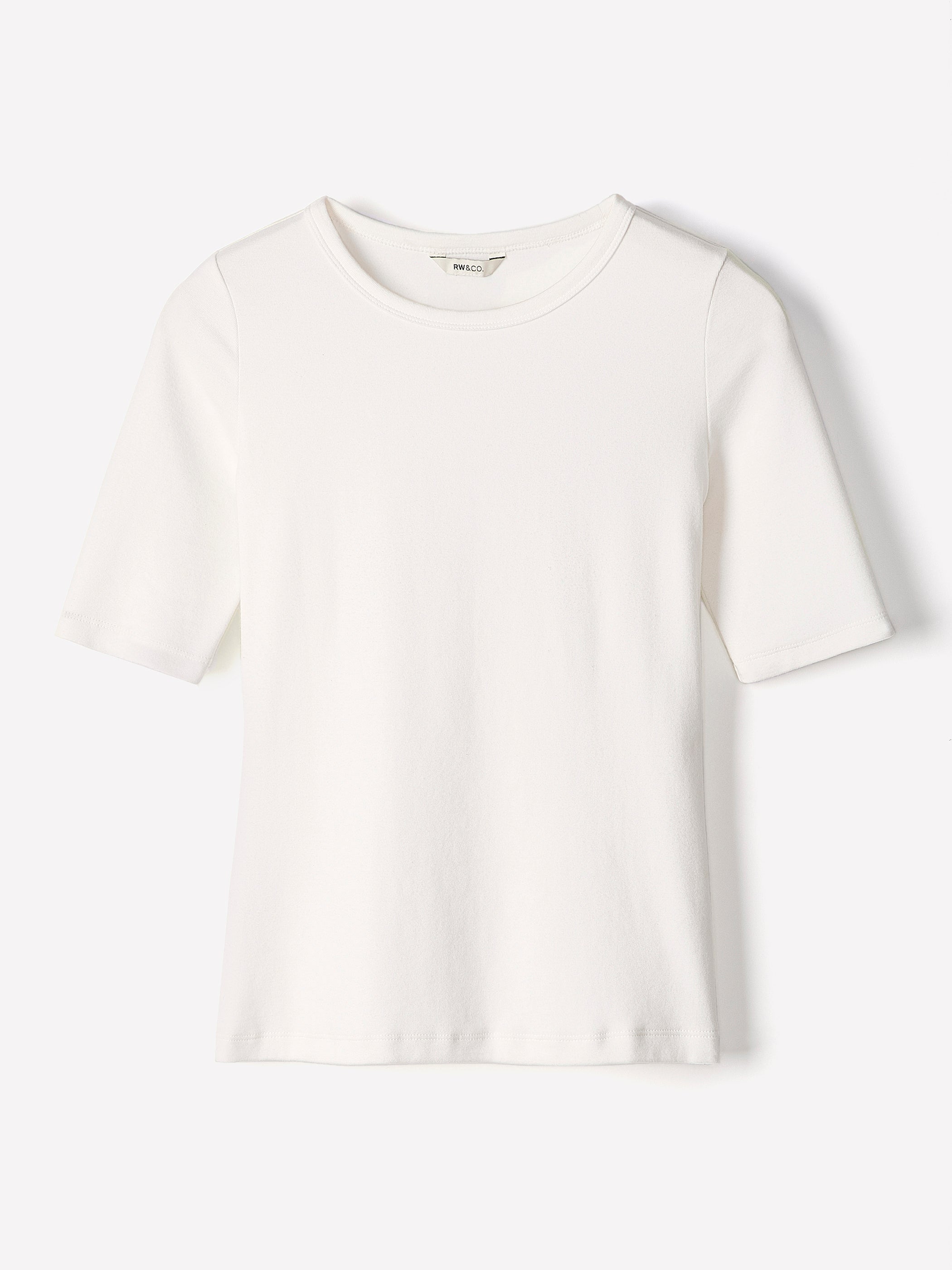 Elbow-Sleeve Crew-Neck Fitted Tee rw&co Special Offer