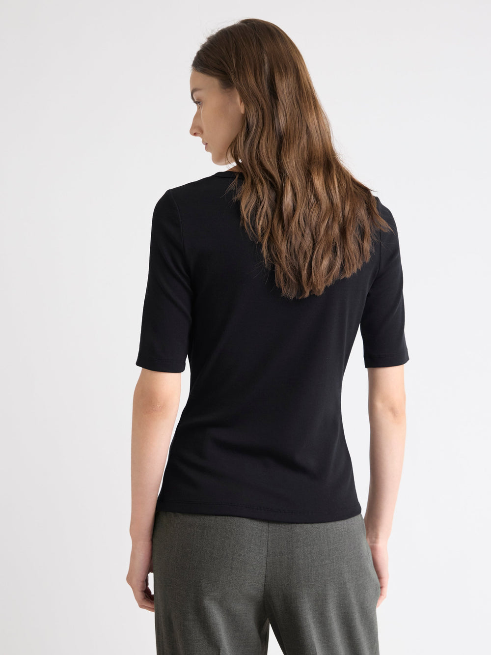 Elbow-Sleeve Crew-Neck Fitted Tee rw&co Special Offer