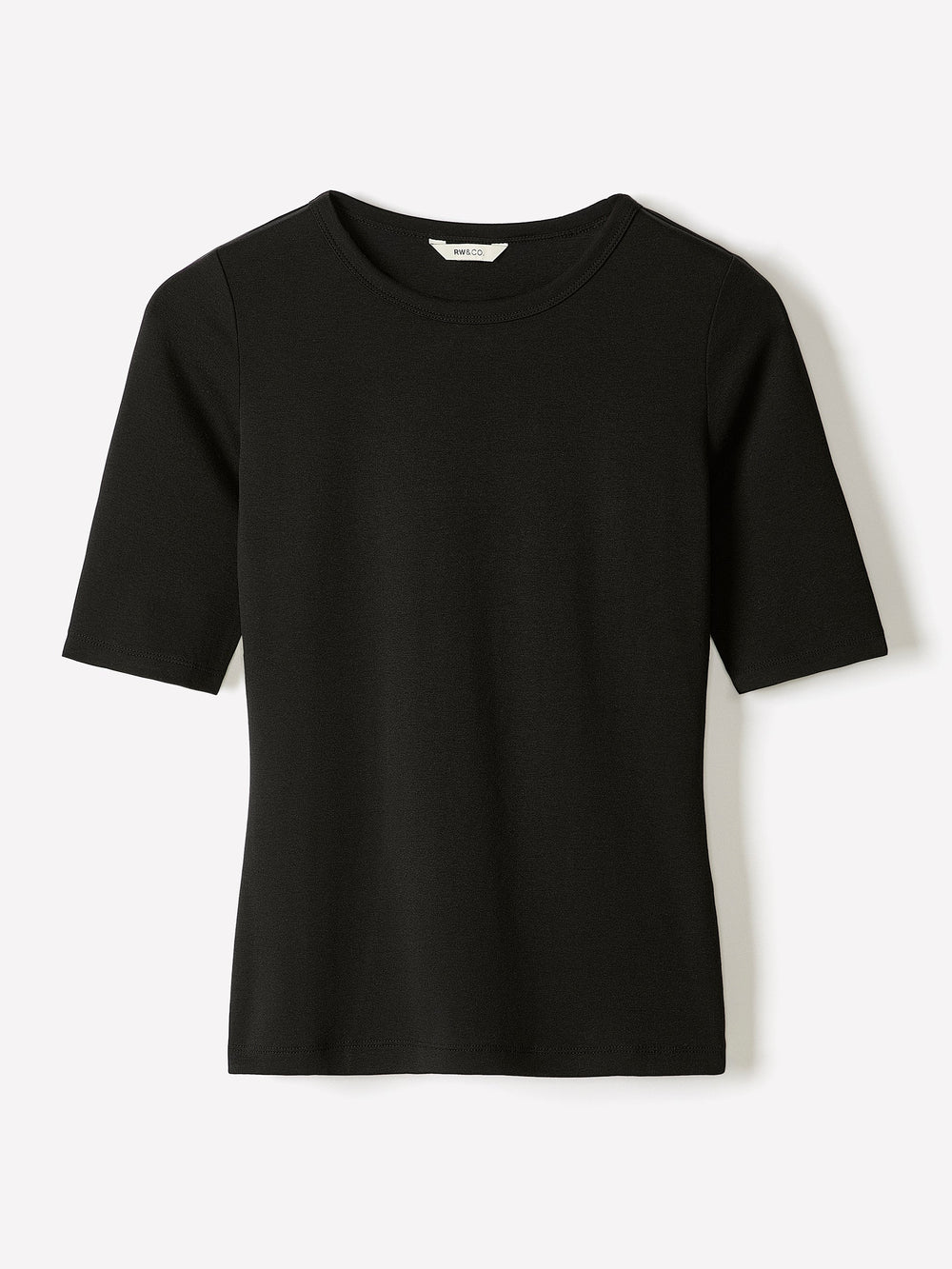 Elbow-Sleeve Crew-Neck Fitted Tee rw&co Special Offer