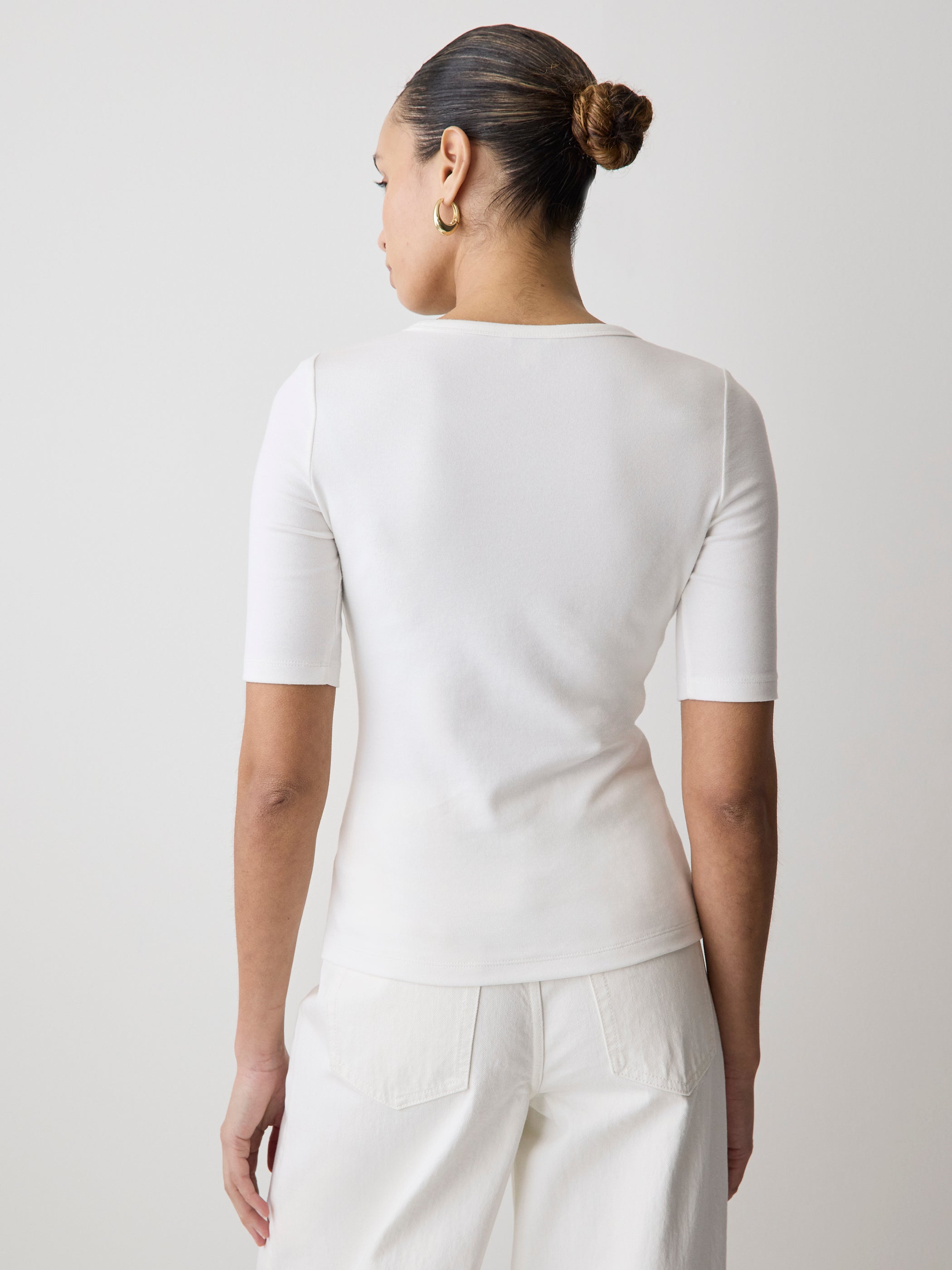 Elbow-Sleeve Crew-Neck Fitted Tee rw&co Special Offer