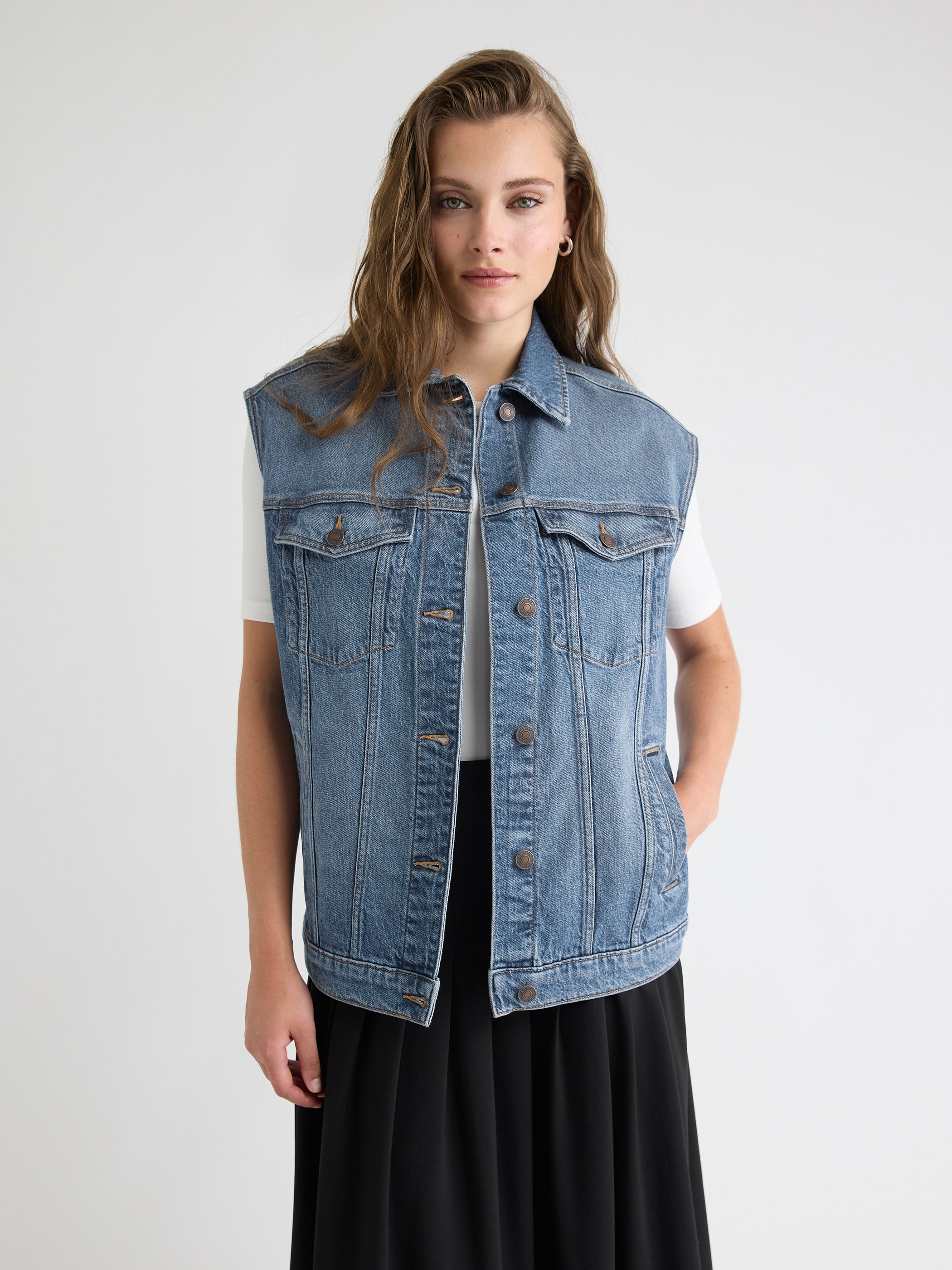 Oversized Sleeveless Denim Jacket rw&co Limited Time Discount