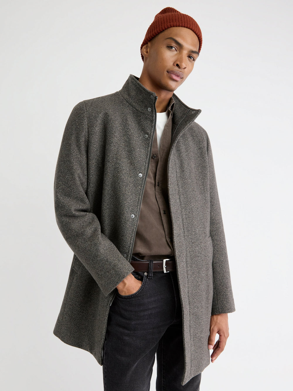 Classic Mock-Neck Heathered-Wool Coat with Dickey rw&co Great Value Deal
