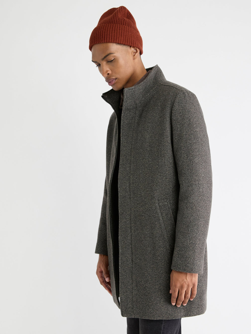 Classic Mock-Neck Heathered-Wool Coat with Dickey rw&co Great Value Deal