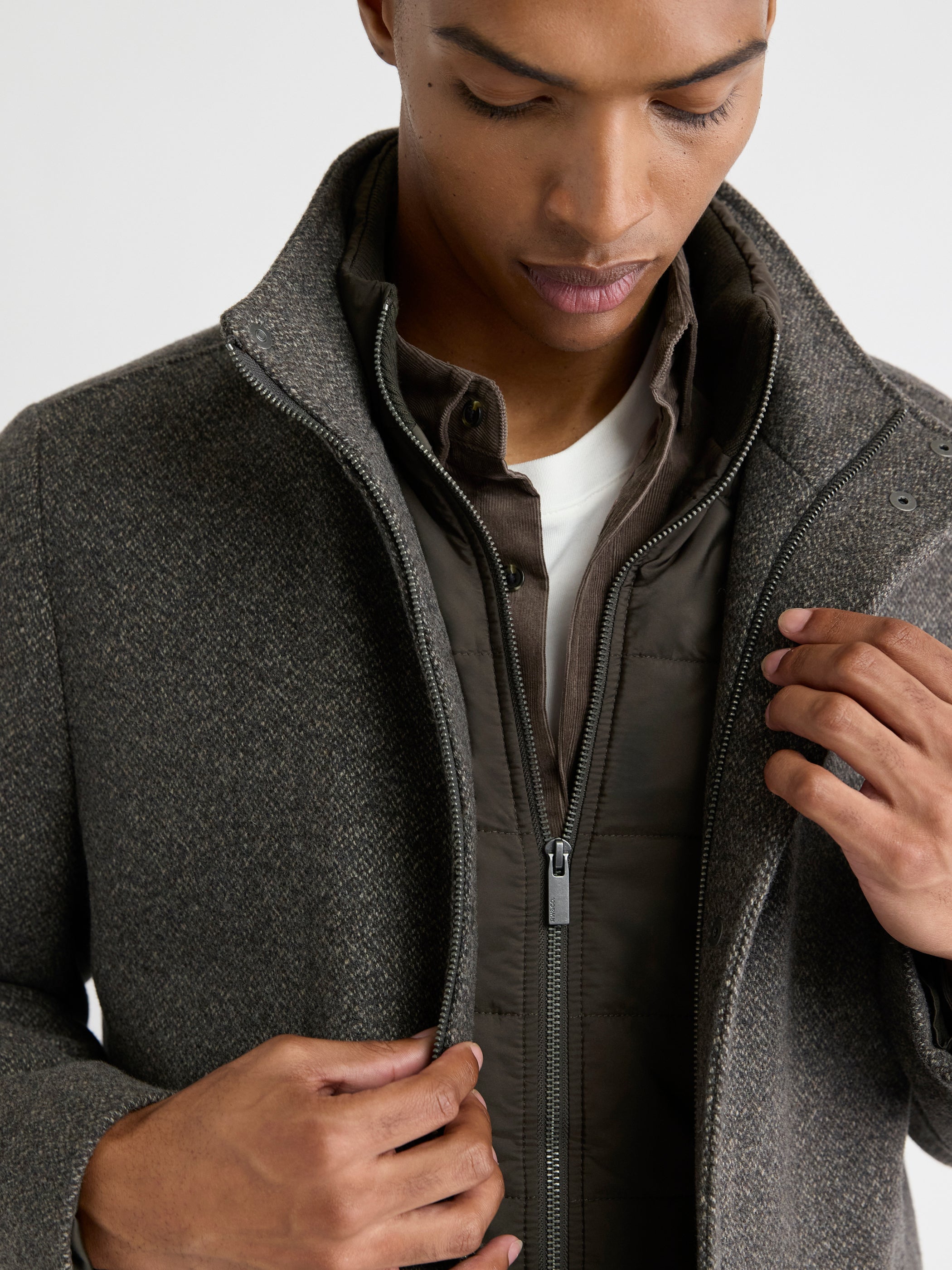 Classic Mock-Neck Heathered-Wool Coat with Dickey rw&co Great Value Deal
