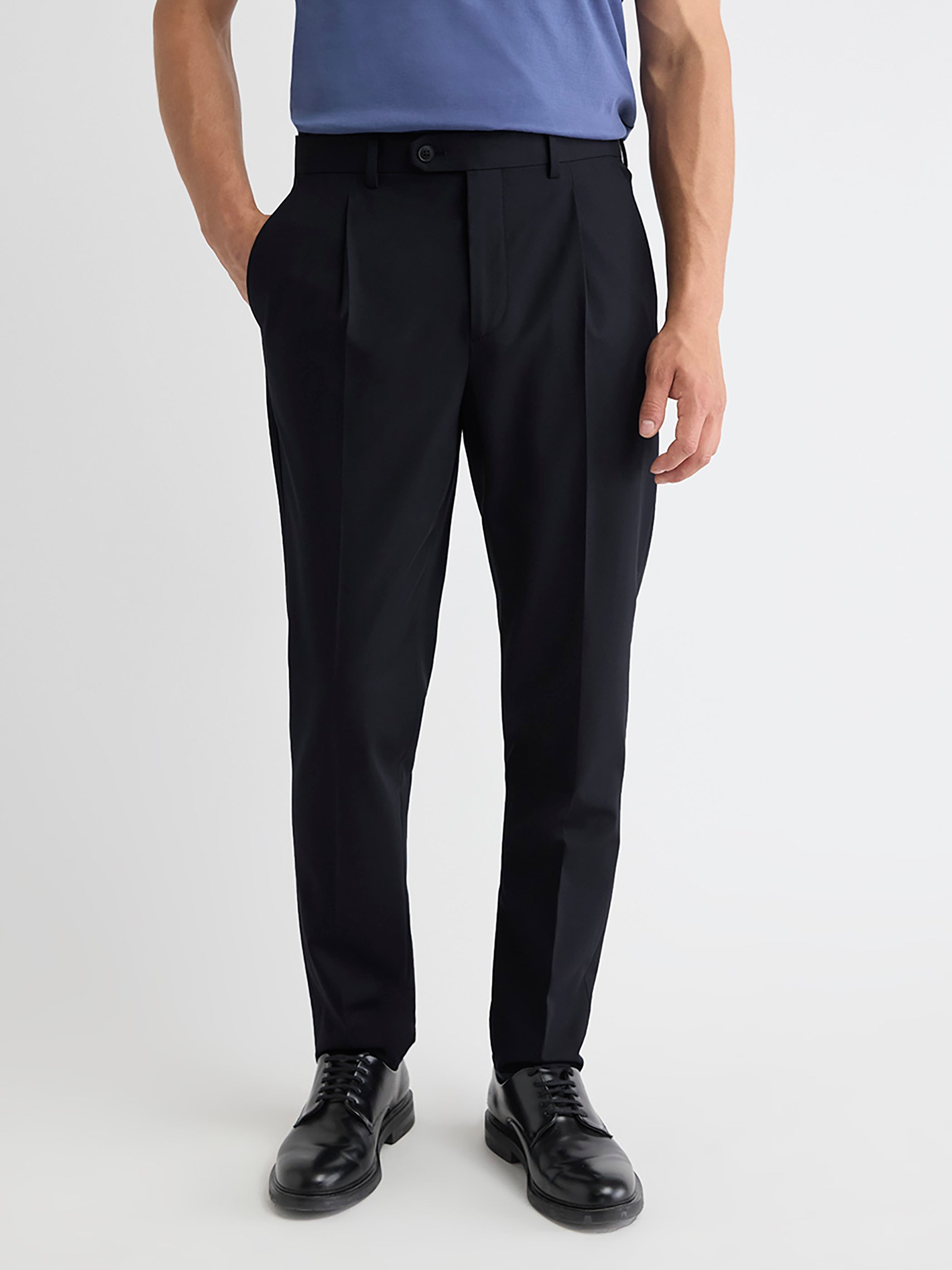 Wool-Blend Tapered-Leg Pleated Dress Pant rw&co Limited Time Discount