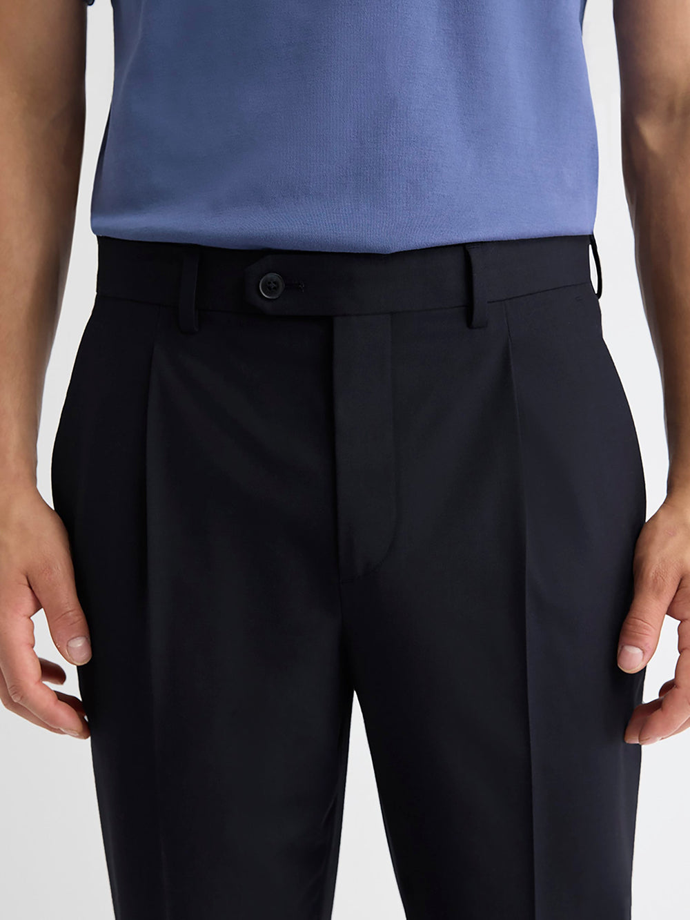 Wool-Blend Tapered-Leg Pleated Dress Pant rw&co Limited Time Discount