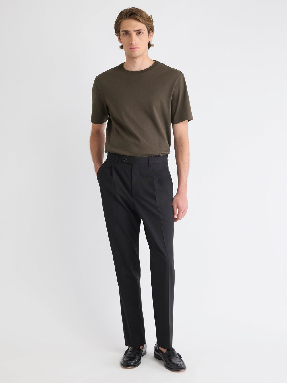 Wool-Blend Tapered-Leg Pleated Dress Pant rw&co Limited Time Discount