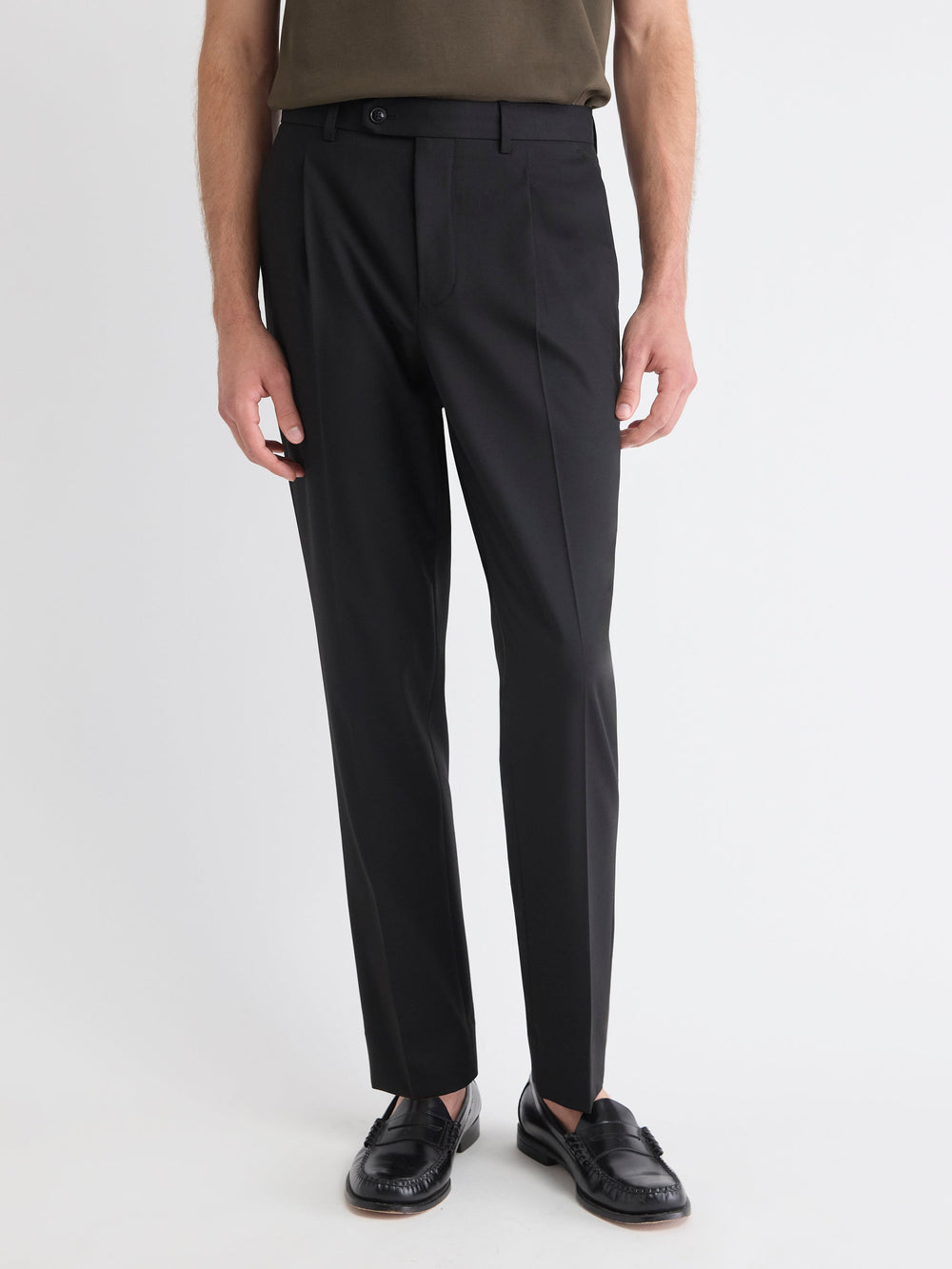 Wool-Blend Tapered-Leg Pleated Dress Pant rw&co Limited Time Discount