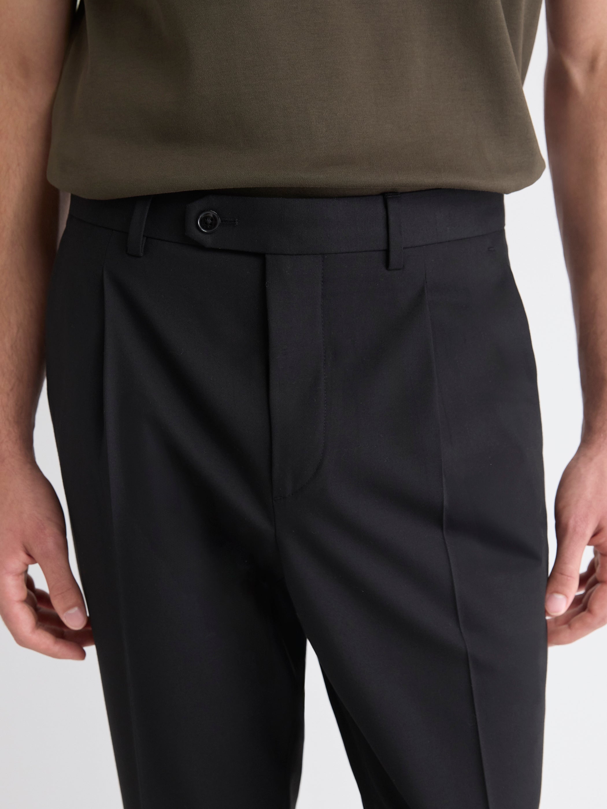Wool-Blend Tapered-Leg Pleated Dress Pant rw&co Limited Time Discount