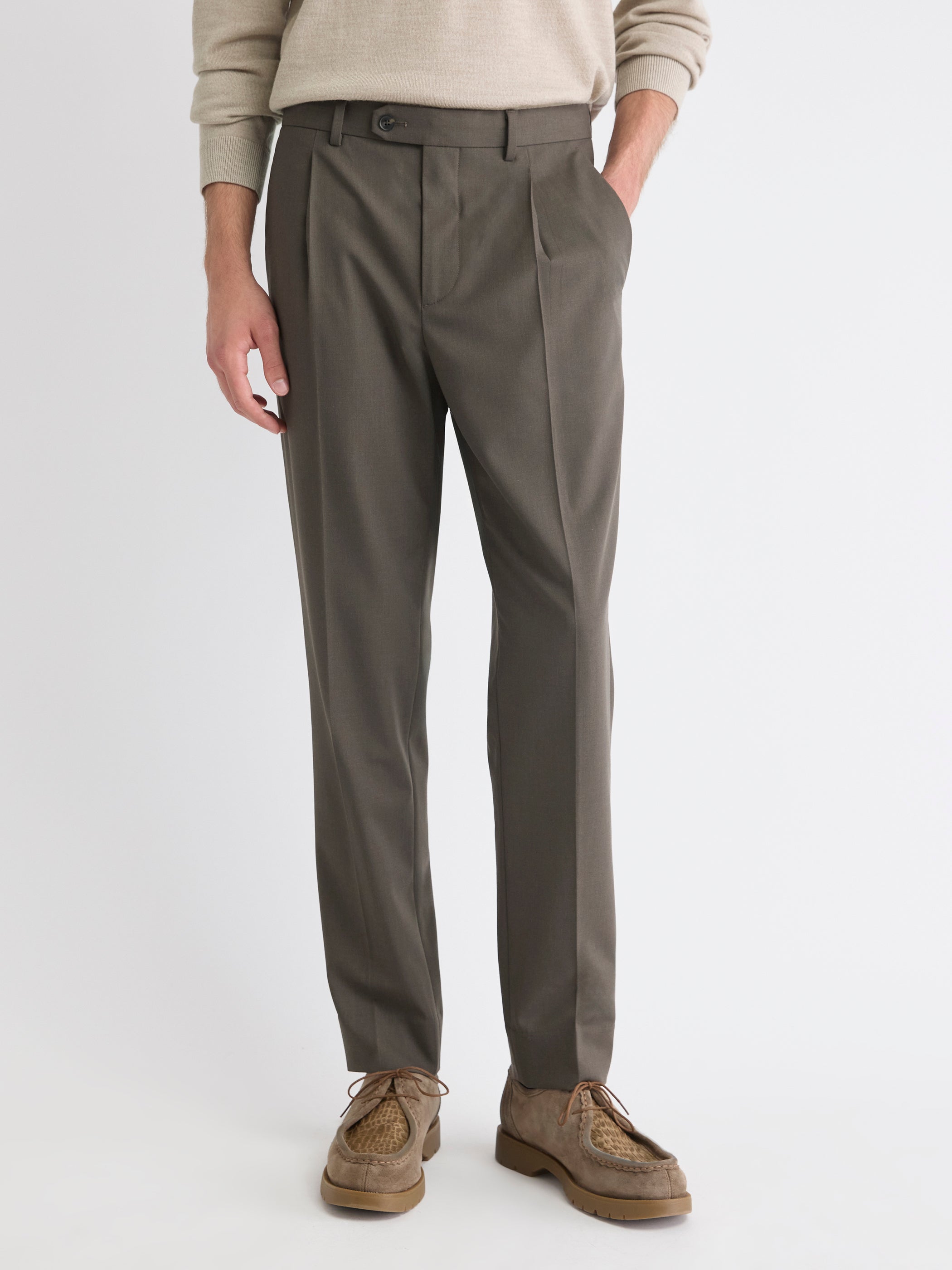 Wool-Blend Tapered-Leg Pleated Dress Pant rw&co Limited Time Discount