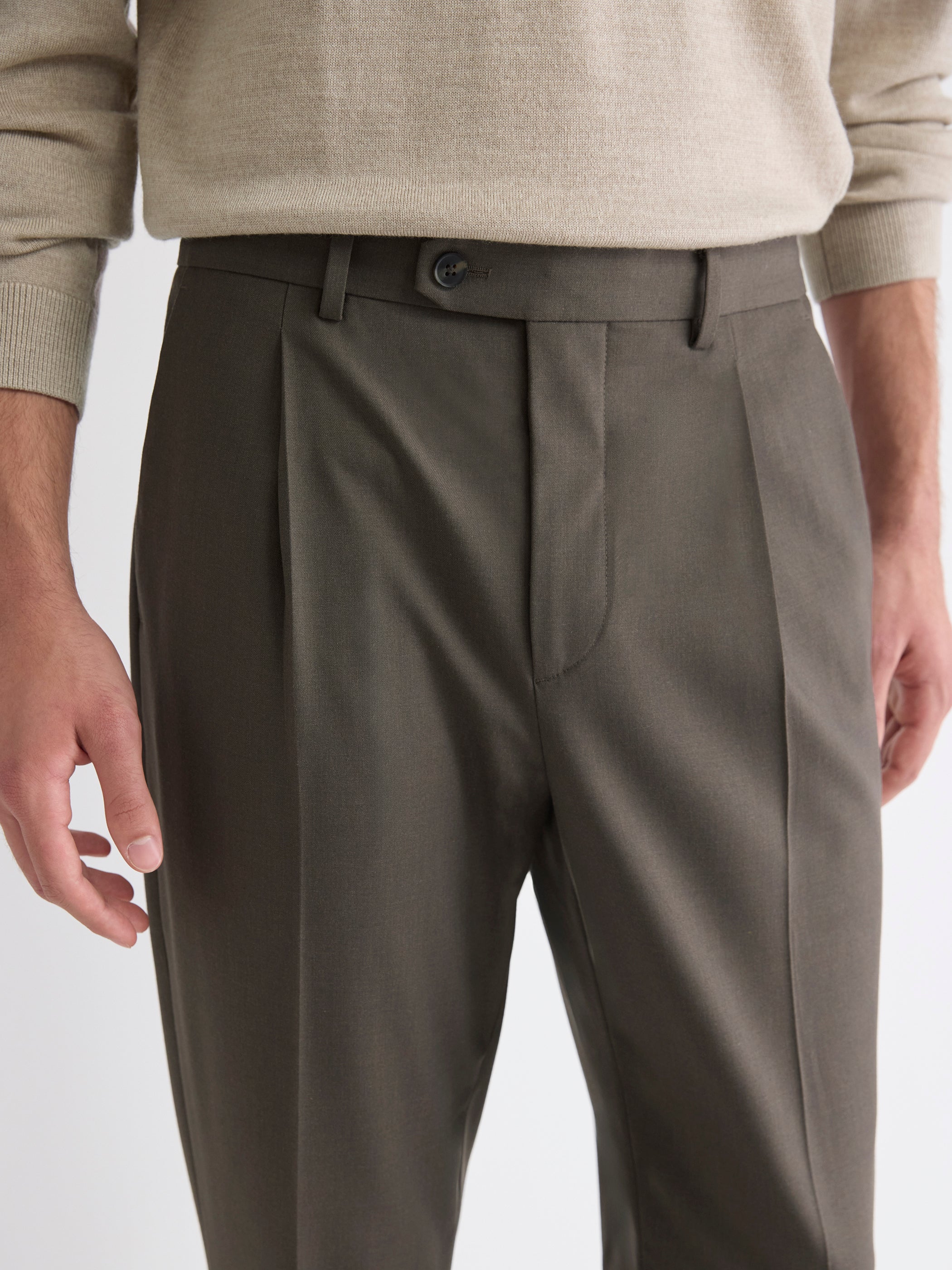 Wool-Blend Tapered-Leg Pleated Dress Pant rw&co Limited Time Discount