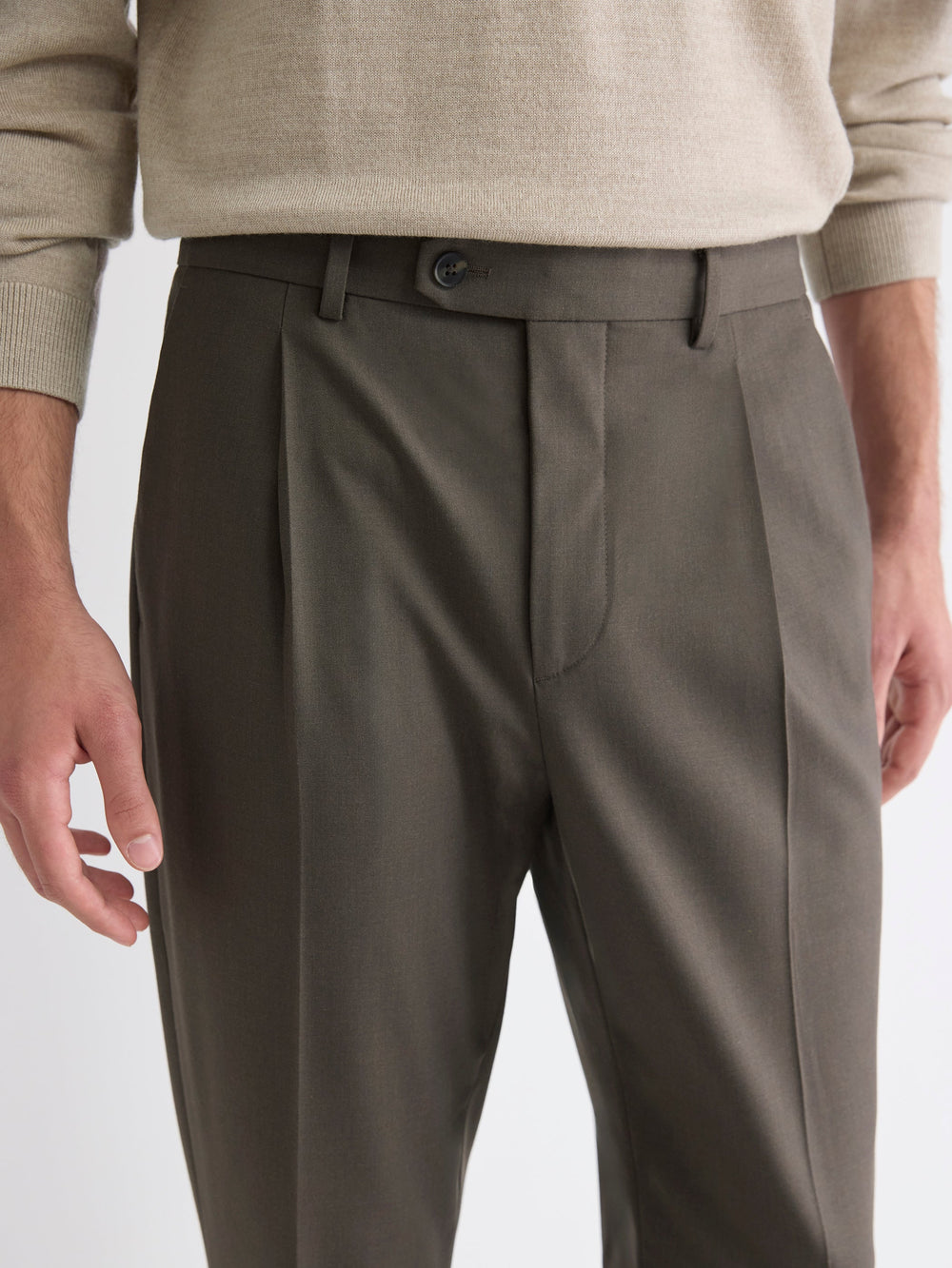Wool-Blend Tapered-Leg Pleated Dress Pant rw&co Limited Time Discount