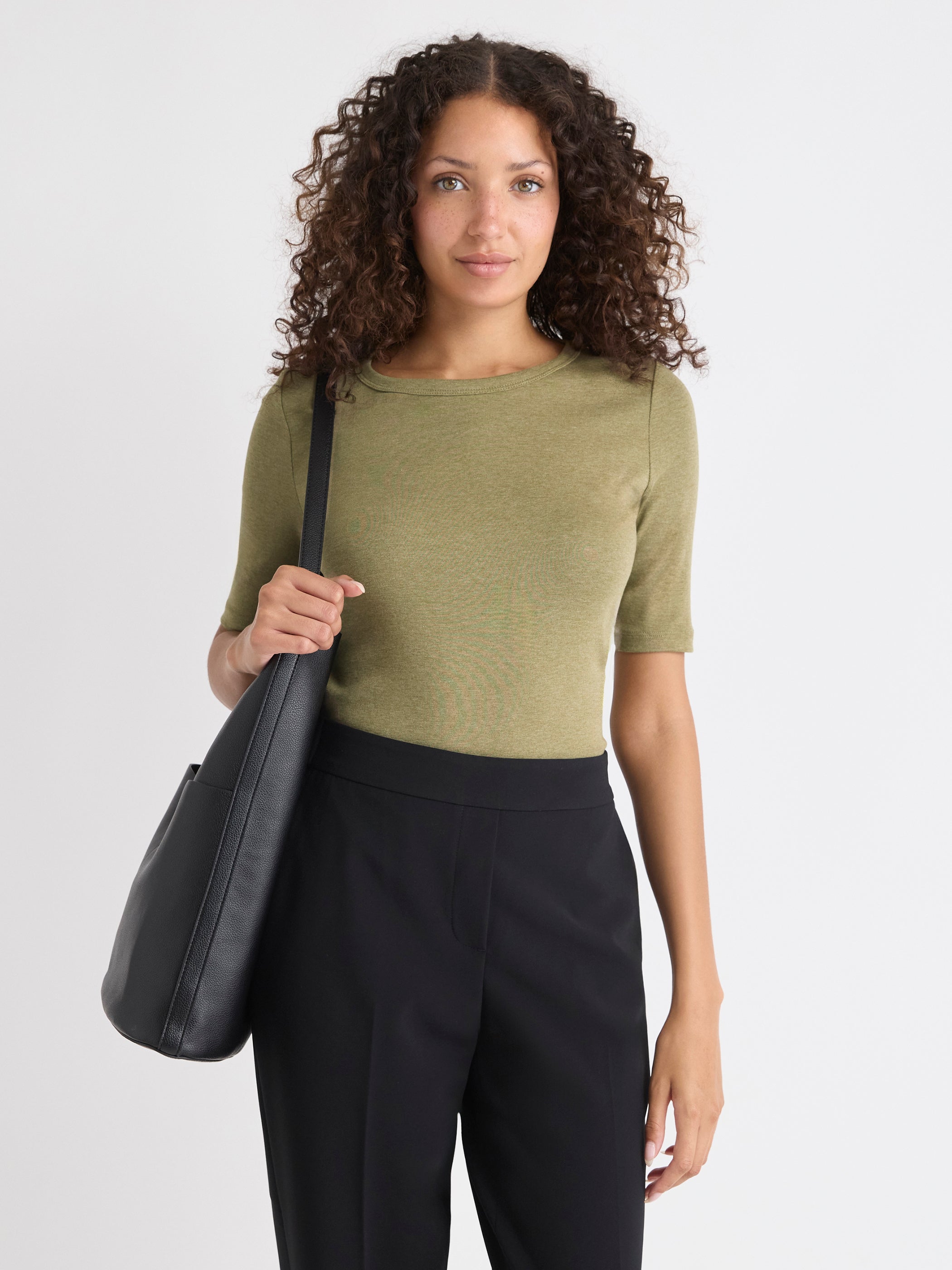 Elbow-Sleeve Crew-Neck Fitted Tee rw&co Special Promo Price