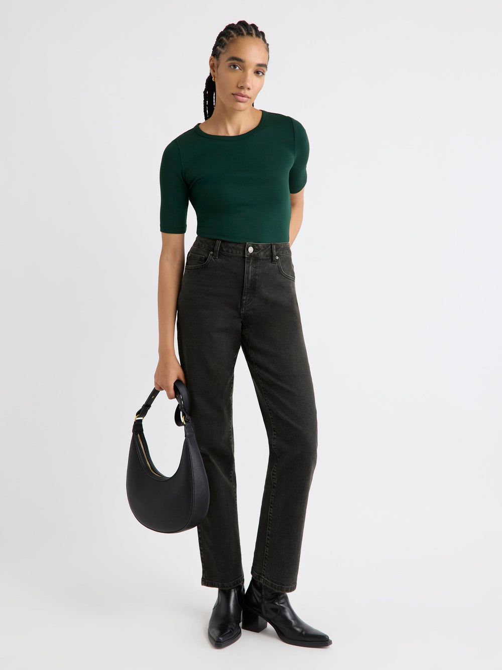 Elbow-Sleeve Crew-Neck Fitted Tee rw&co Special Promo Price
