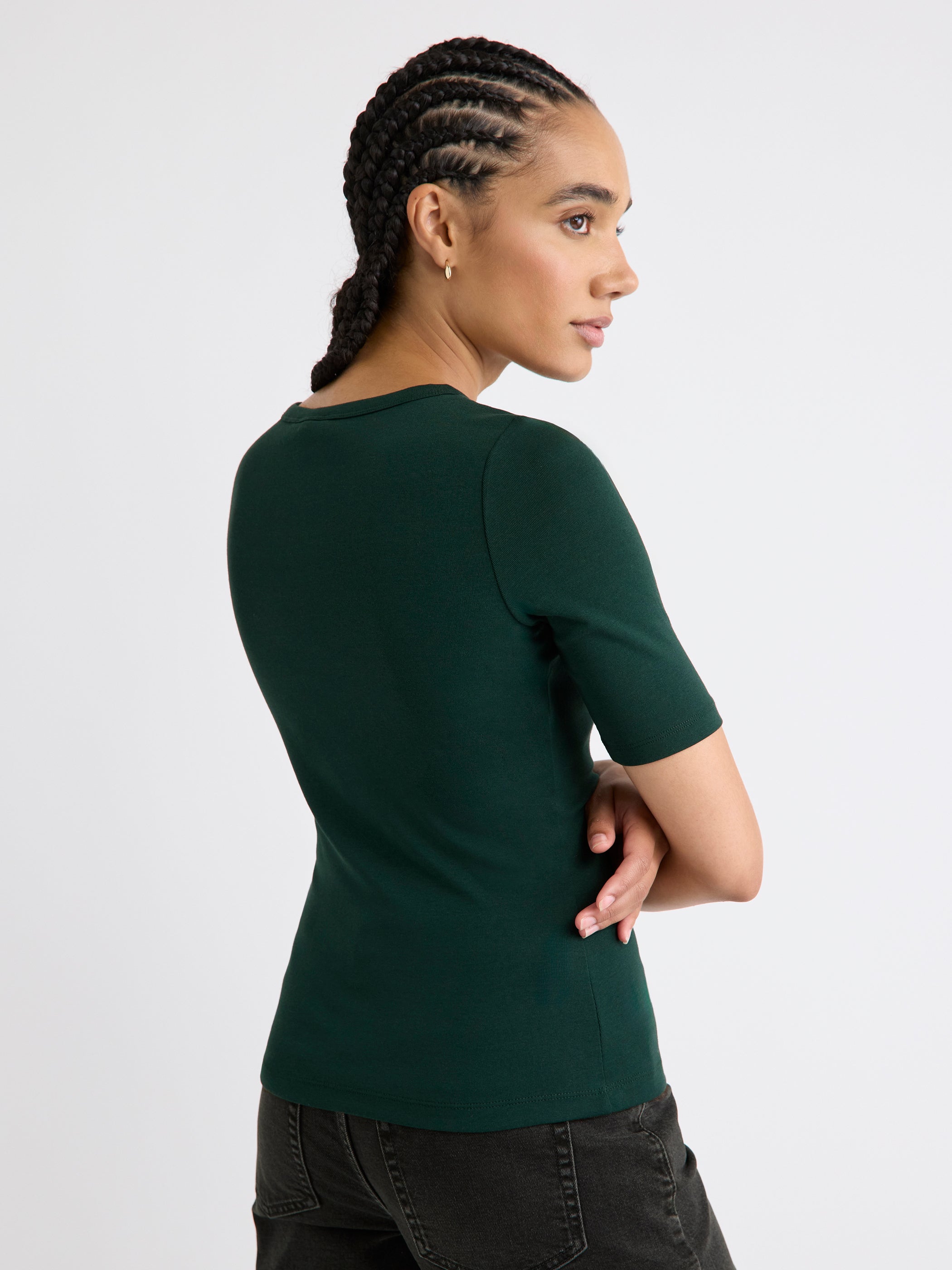 Elbow-Sleeve Crew-Neck Fitted Tee rw&co Special Promo Price