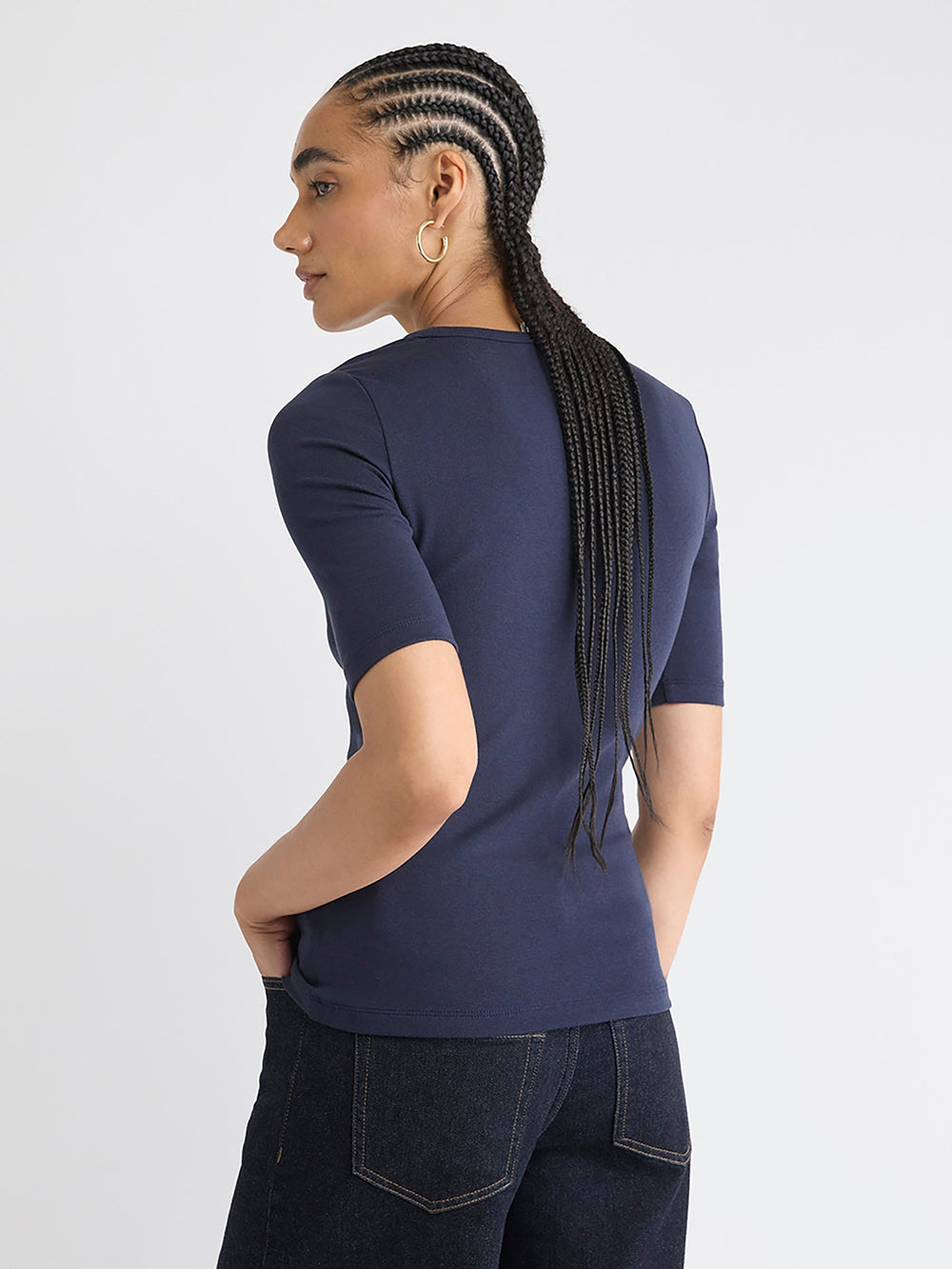 Elbow-Sleeve Crew-Neck Fitted Tee rw&co Special Promo Price