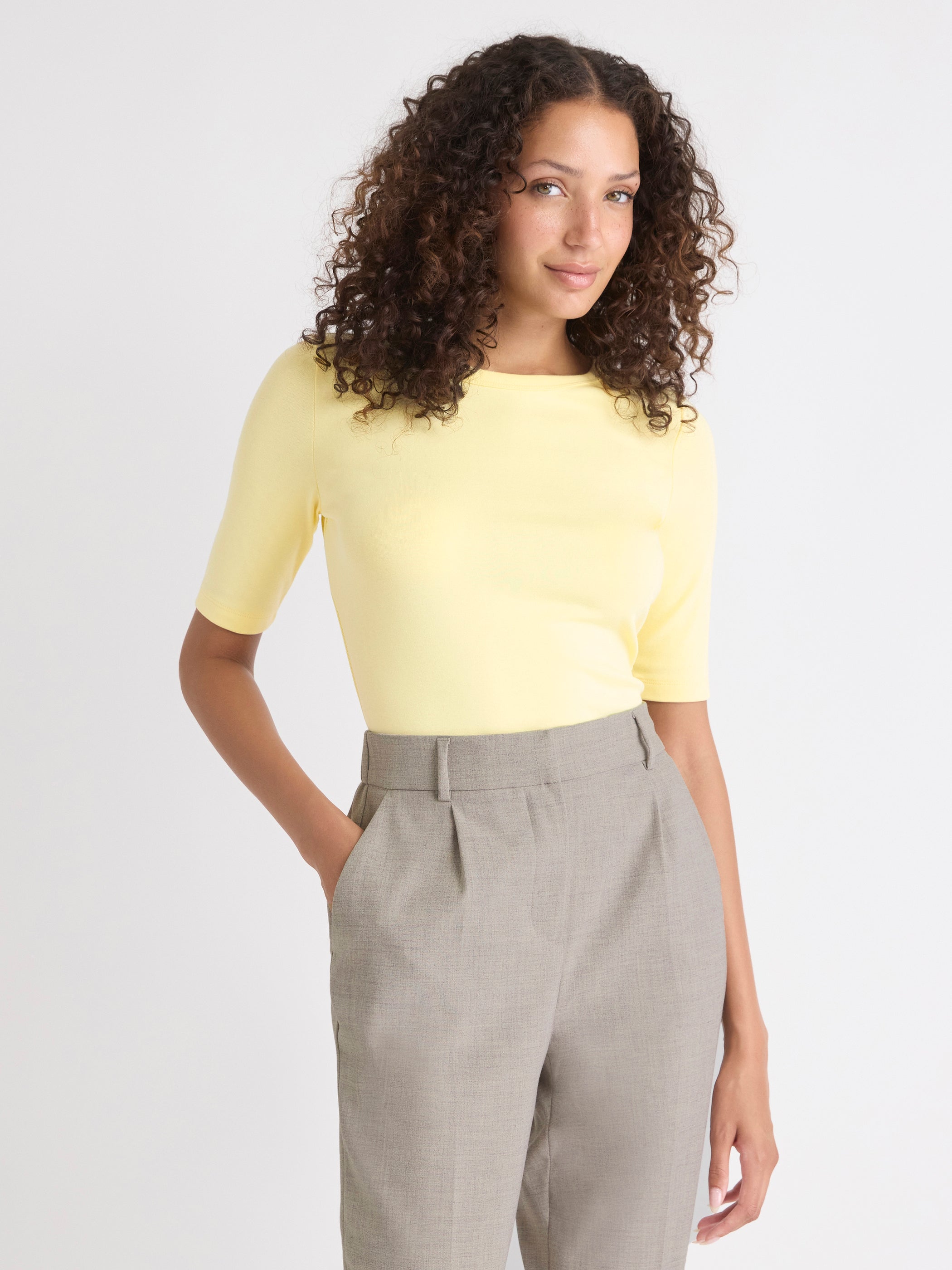 Elbow-Sleeve Crew-Neck Fitted Tee rw&co Special Promo Price