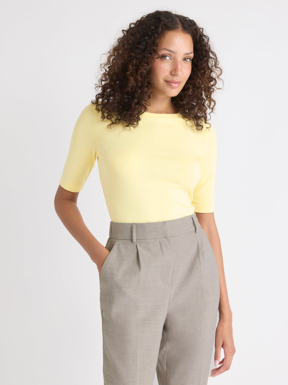 Elbow-Sleeve Crew-Neck Fitted Tee rw&co Special Promo Price