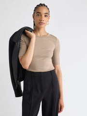 Elbow-Sleeve Crew-Neck Fitted Tee rw&co Special Promo Price