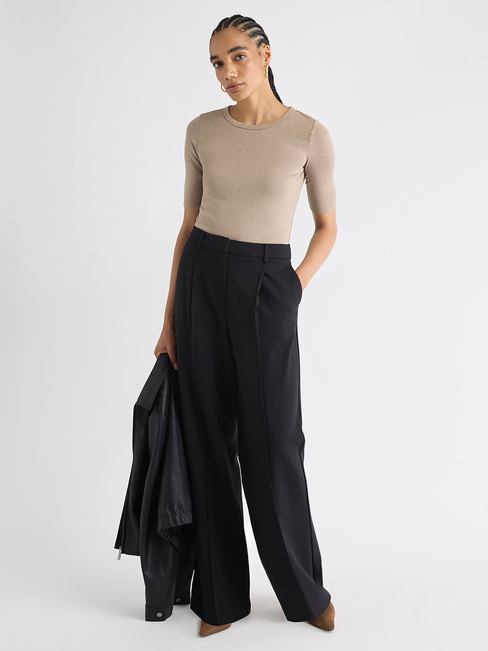 Elbow-Sleeve Crew-Neck Fitted Tee rw&co Special Promo Price