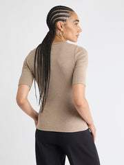 Elbow-Sleeve Crew-Neck Fitted Tee rw&co Special Promo Price