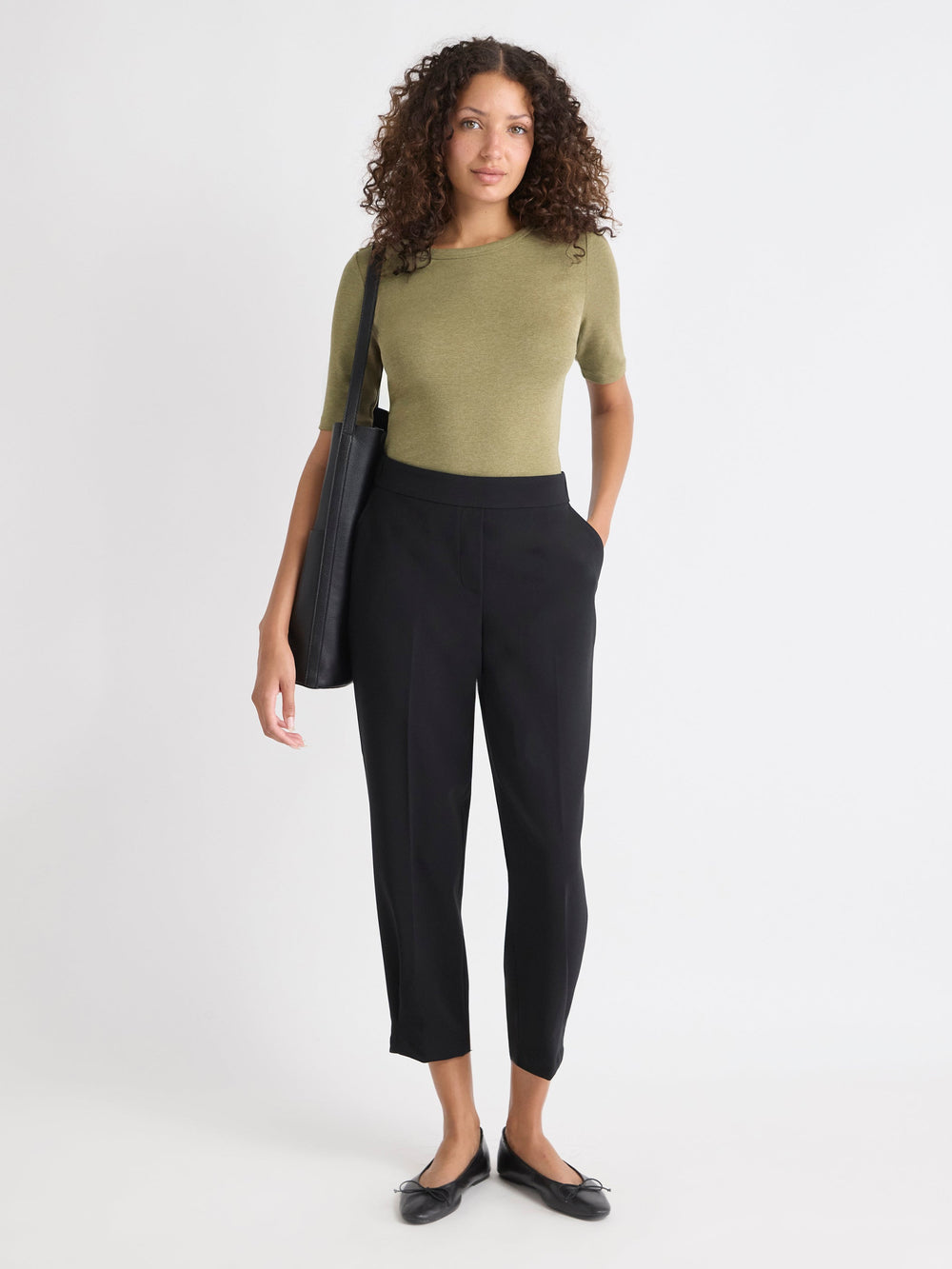 Elbow-Sleeve Crew-Neck Fitted Tee rw&co Special Promo Price