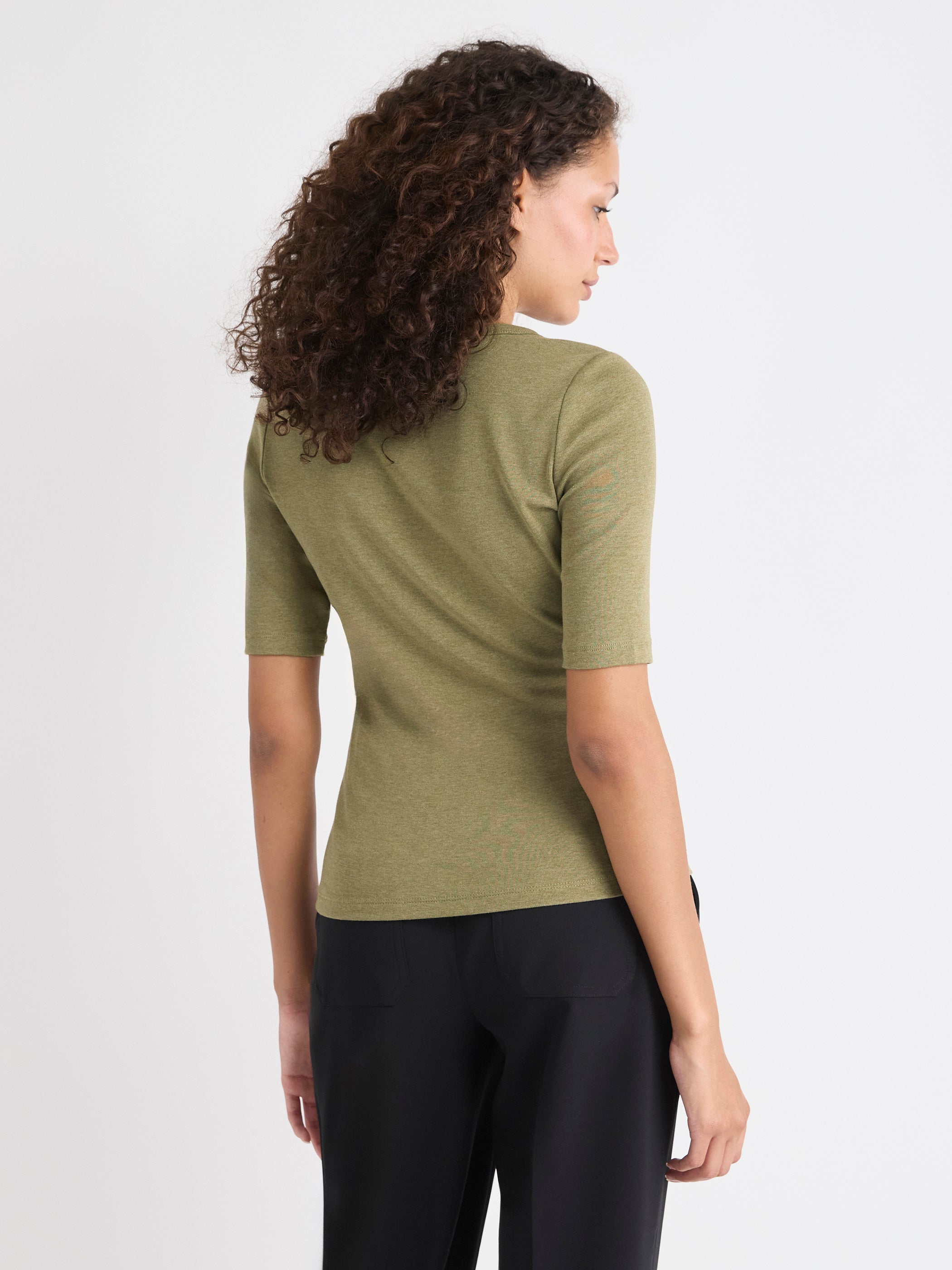 Elbow-Sleeve Crew-Neck Fitted Tee rw&co Special Promo Price