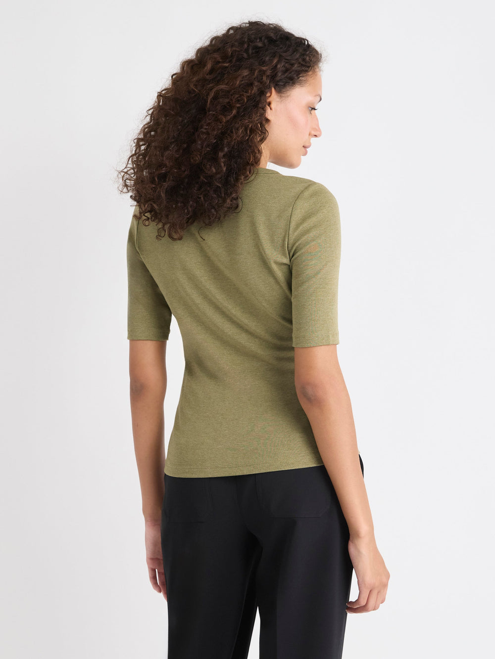 Elbow-Sleeve Crew-Neck Fitted Tee rw&co Special Promo Price