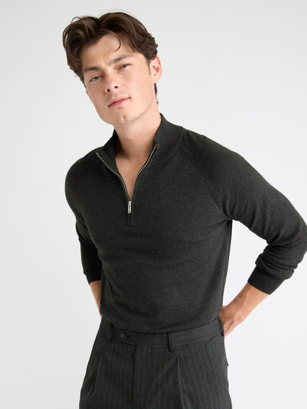 Long-Sleeve Quarter-Zip Mock-Neck Sweater rw&co Special Promo Price