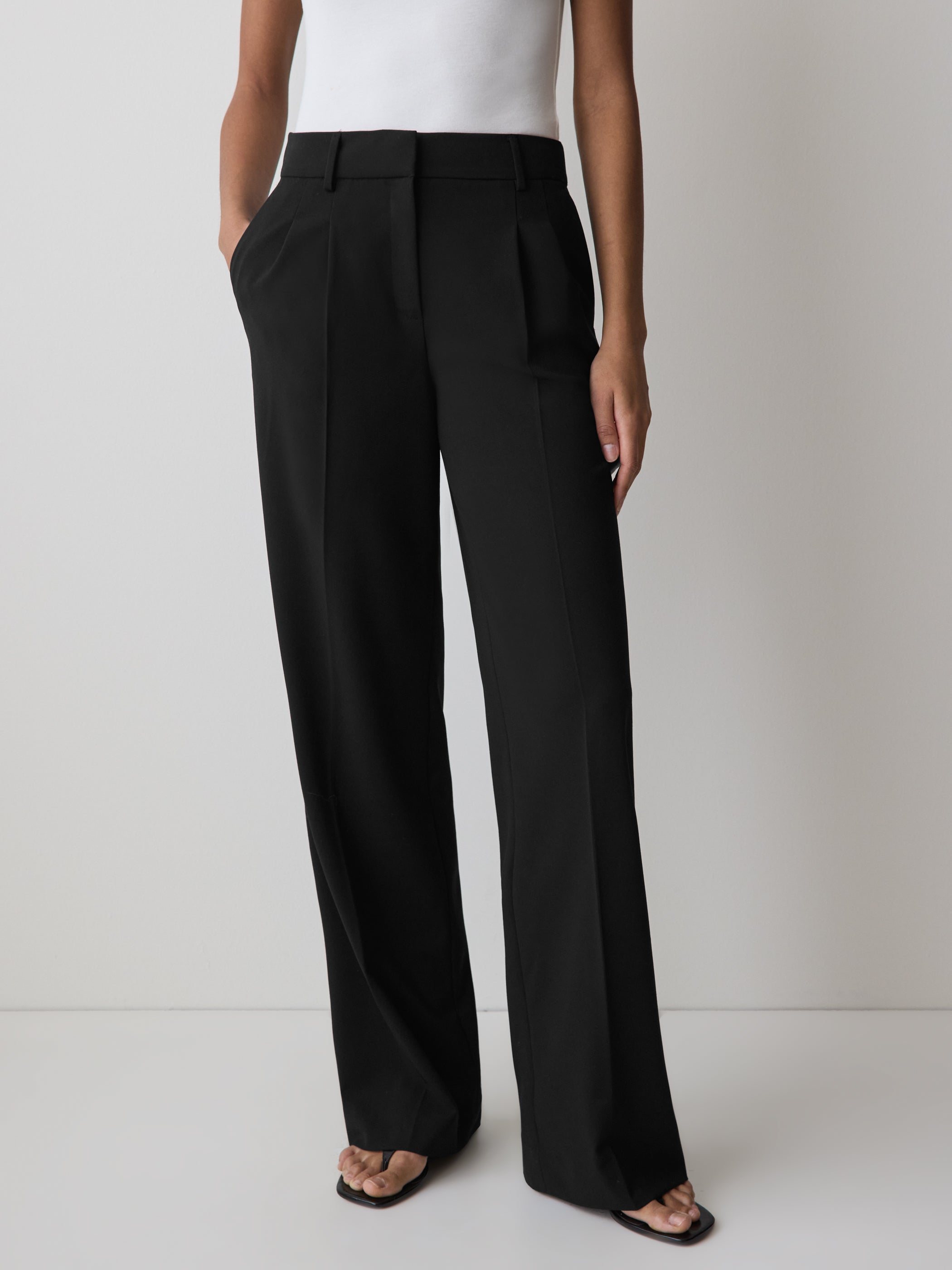 Black High-Rise Wide-Leg Pant rw&co Special Promo Price